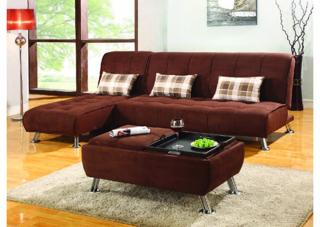 Latitude Chocolate Brown Sofa Bed w/Chrome Legs,Mainline