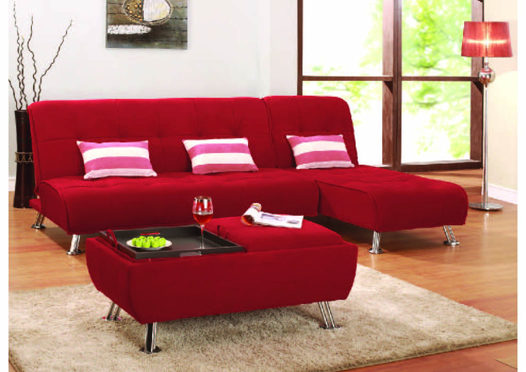Latitude Red Sofa Bed w/Chrome Legs,Mainline