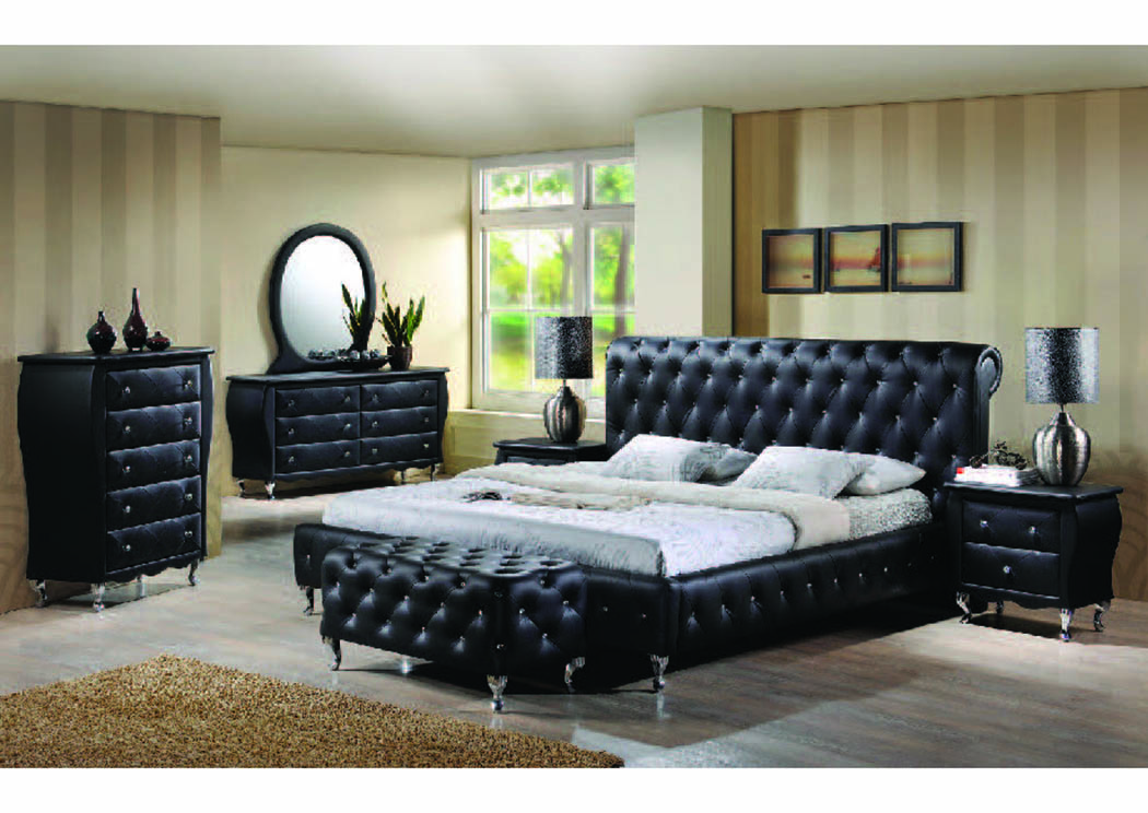 Romeo Black Leatherette Upholstered Dresser w/Mirror,Mainline