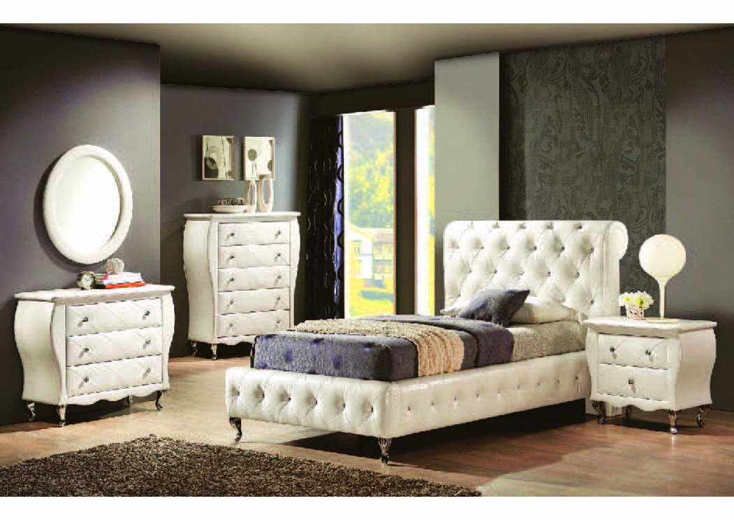 Juliet 3Pc White Leatherette Twin Sleigh Bedroom Set (82440/64/53),Mainline