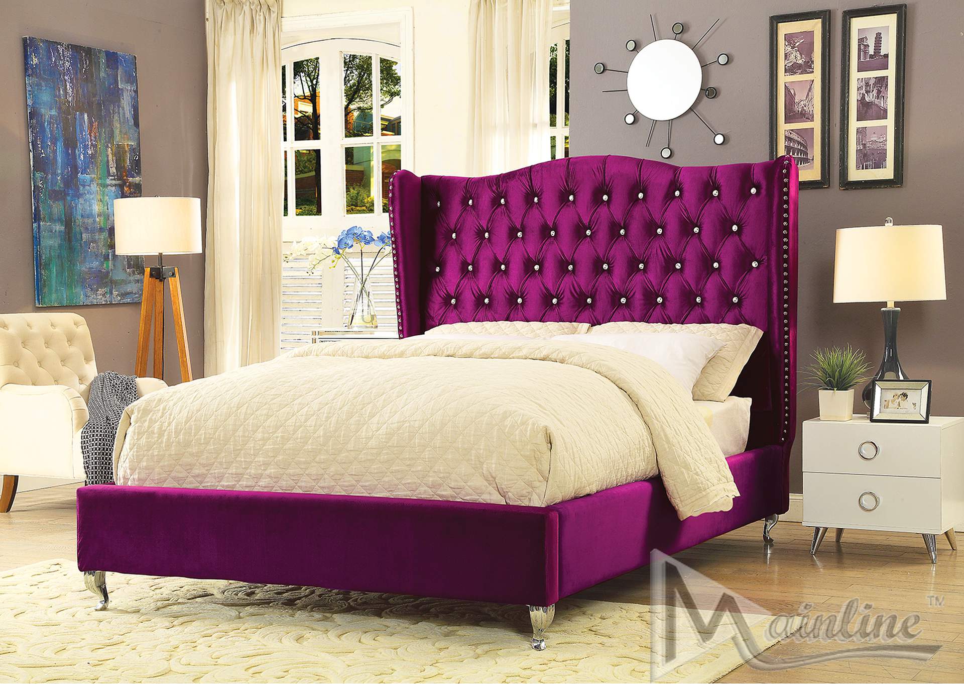 Purple Velvet Violetta Full Bed,Mainline