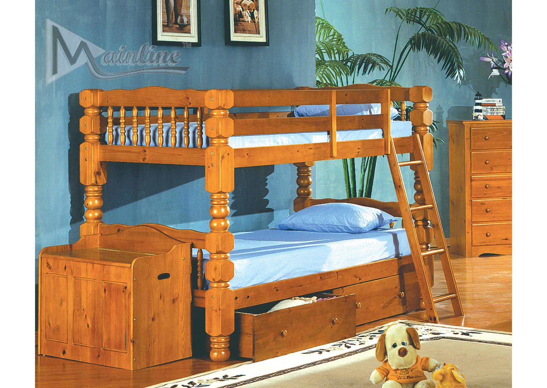 Pine T/T Xl Spindle Bunk Bed,Mainline