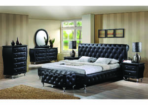 Romeo Black Leatherette Upholstered Queen Sleigh Bed