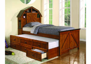 Barnyard Antique Pine & Espresso Twin Captain's Bed w/Storage & Trundle