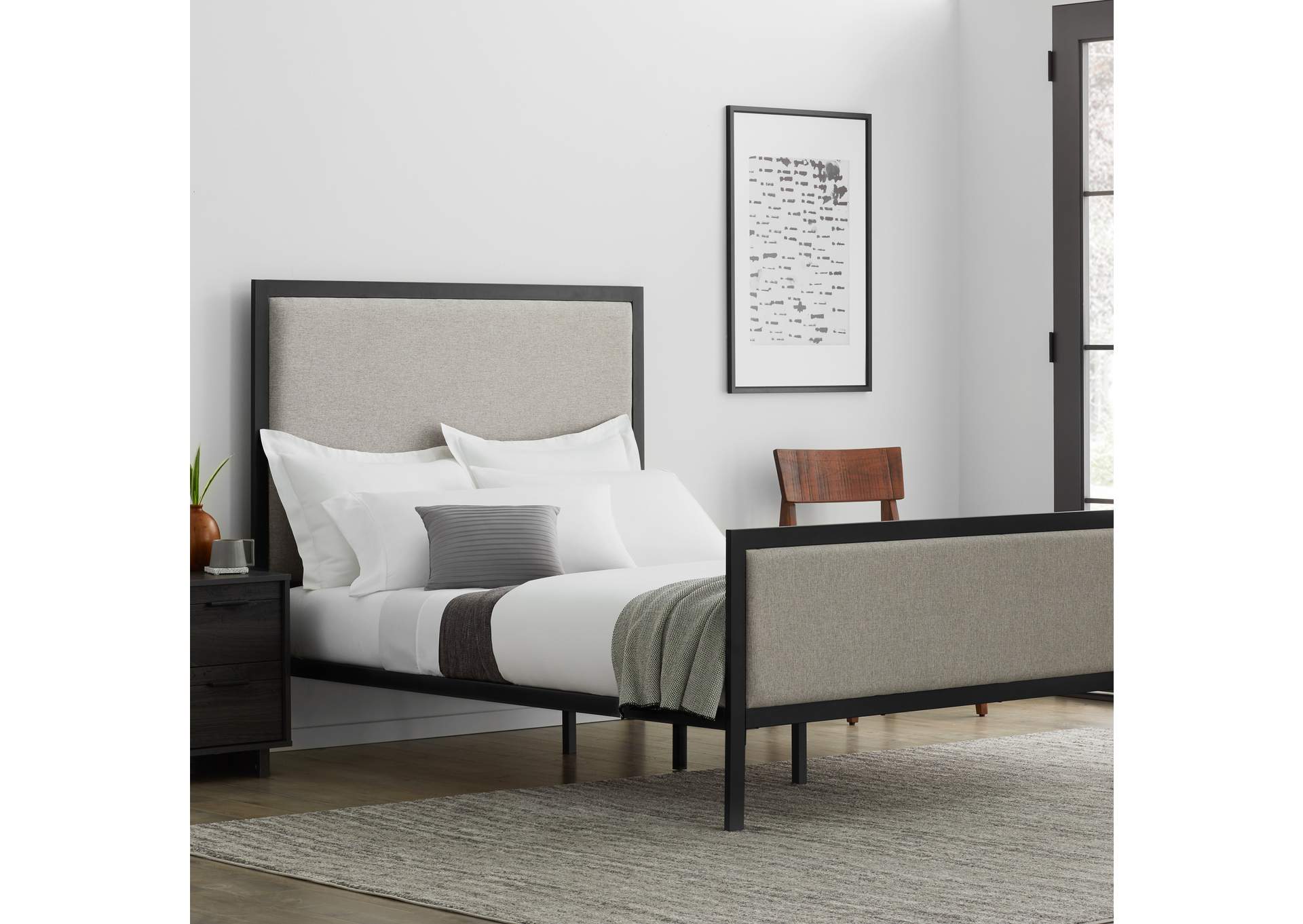 Malouf Oat Clarke Metal Upholstered Queen Bed,Malouf