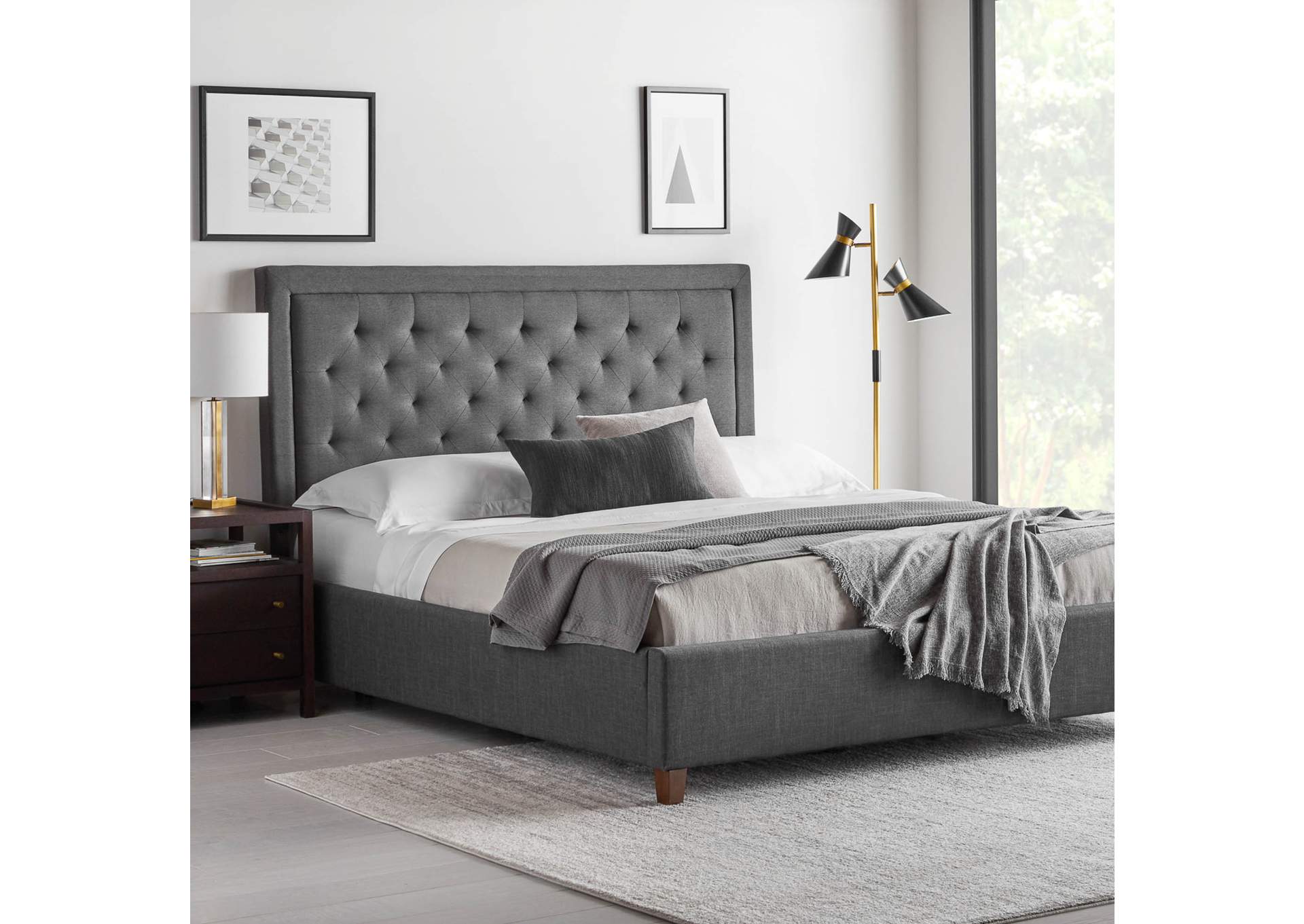 Malouf Charcoal Eastman Upholstered Platform Queen Bed,Malouf