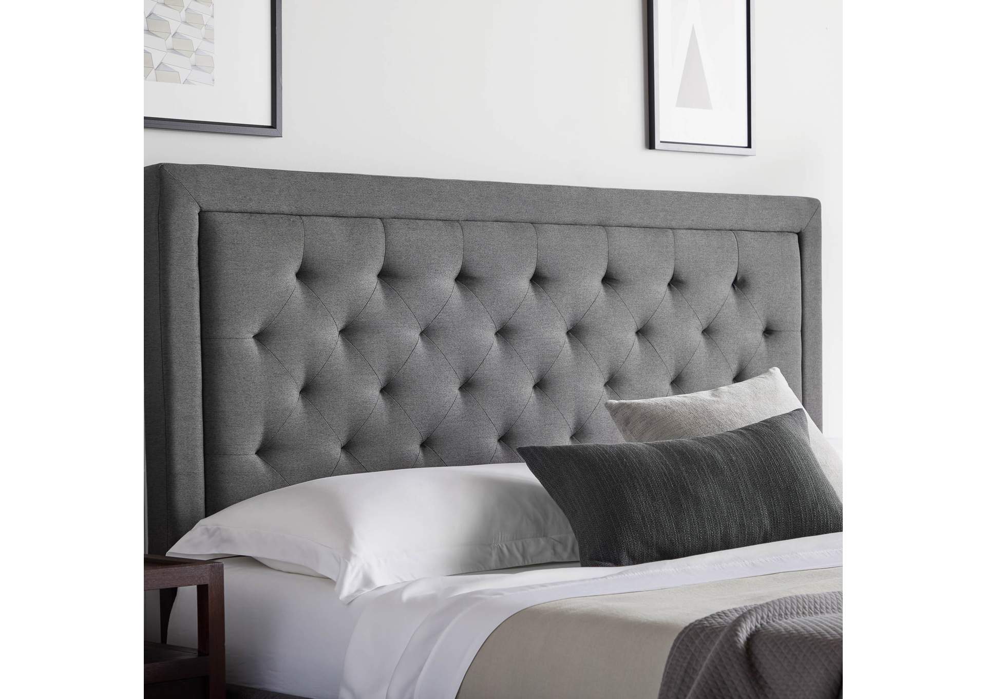 Malouf Charcoal Hennessy Upholstered Headboard - Full Size,Malouf