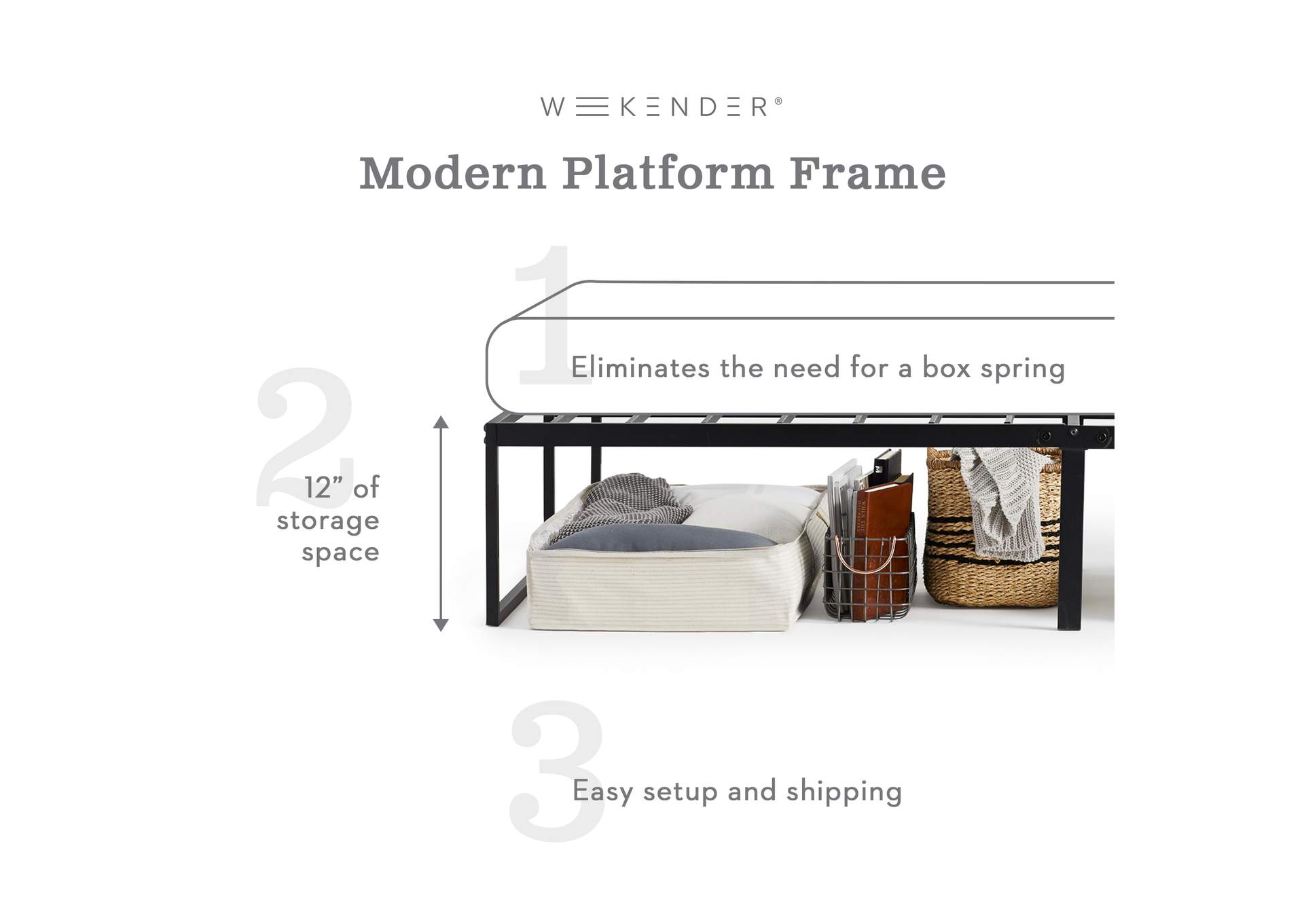 Weekender 14" Metal Platform Frame - Twin XL Size,Malouf