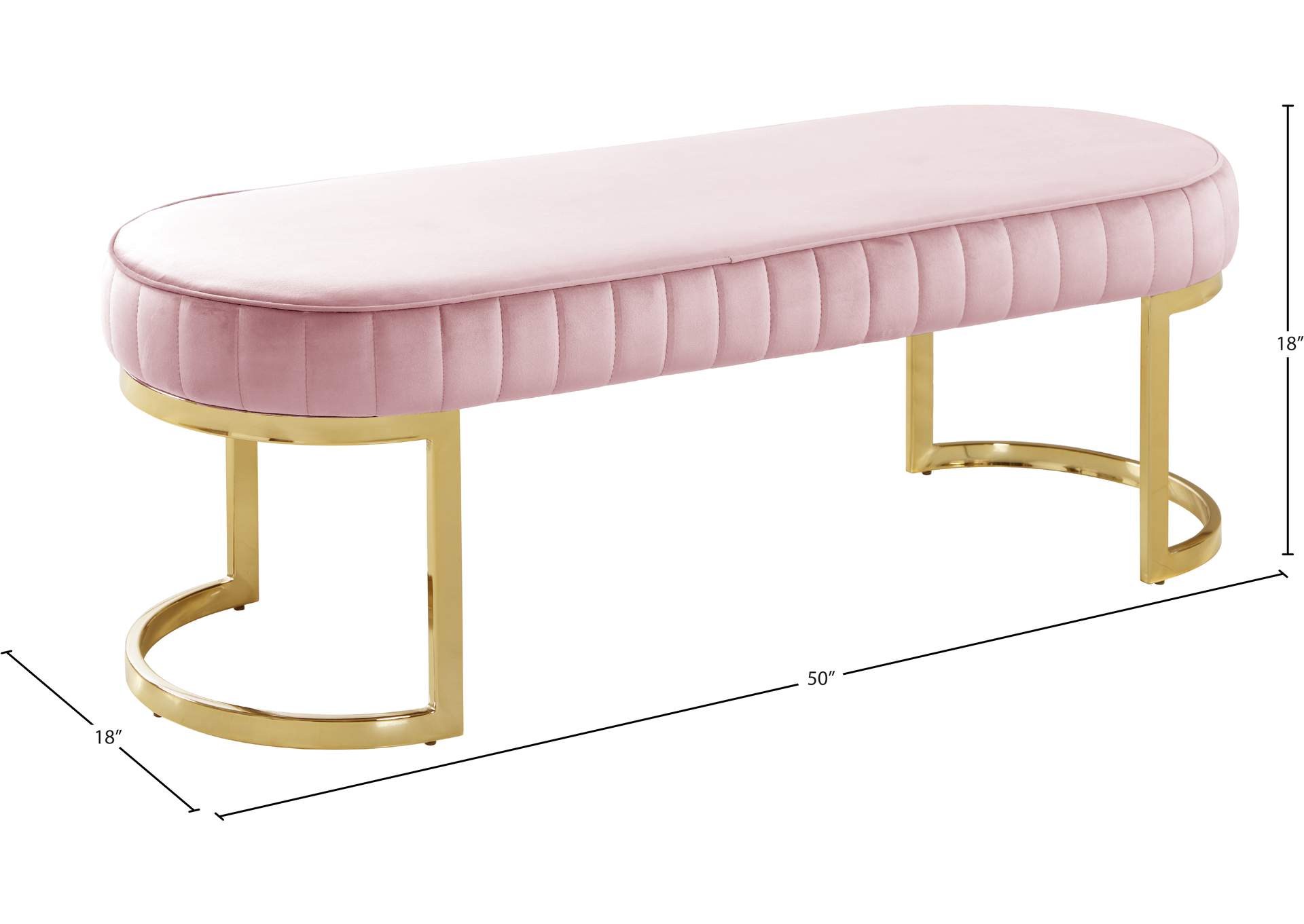 Lemar Pink Velvet Bench,Meridian Furniture