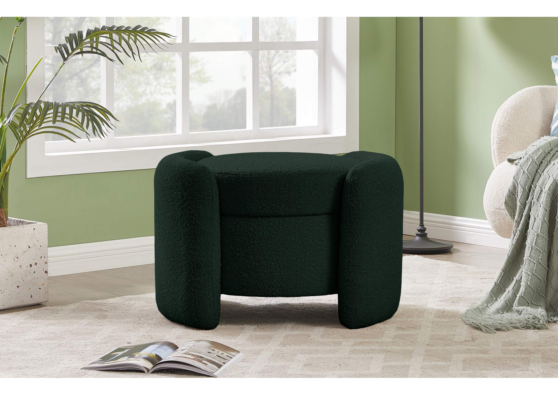 Horizon Green Boucle Fabric Ottoman,Meridian Furniture