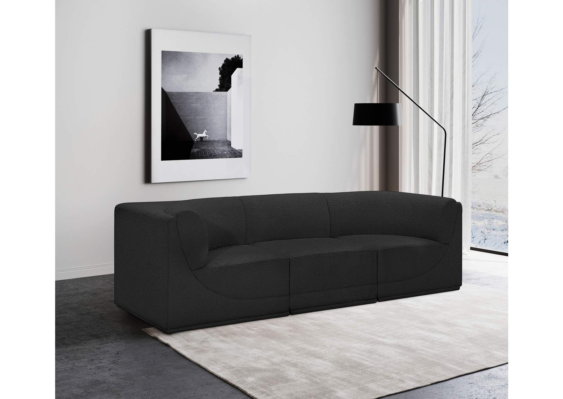 Ollie Black Boucle Fabric Modular Sofa,Meridian Furniture