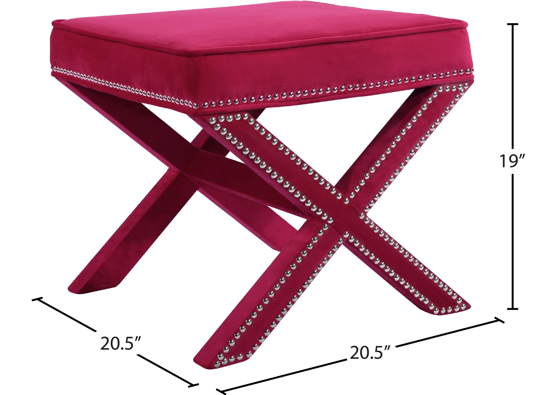 Nixon Pink Velvet Ottoman - Bench,Meridian Furniture