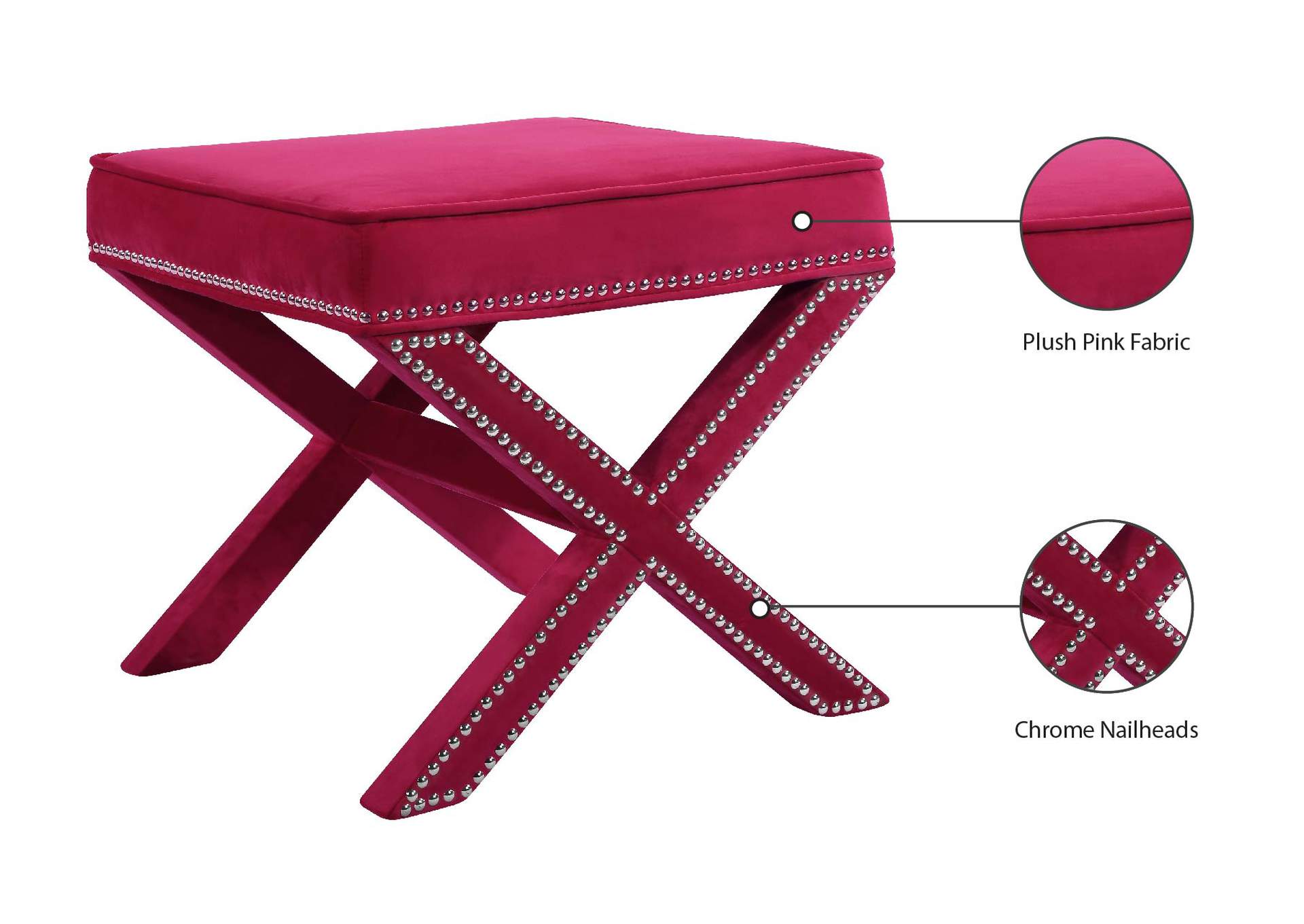 Nixon Pink Velvet Ottoman - Bench,Meridian Furniture