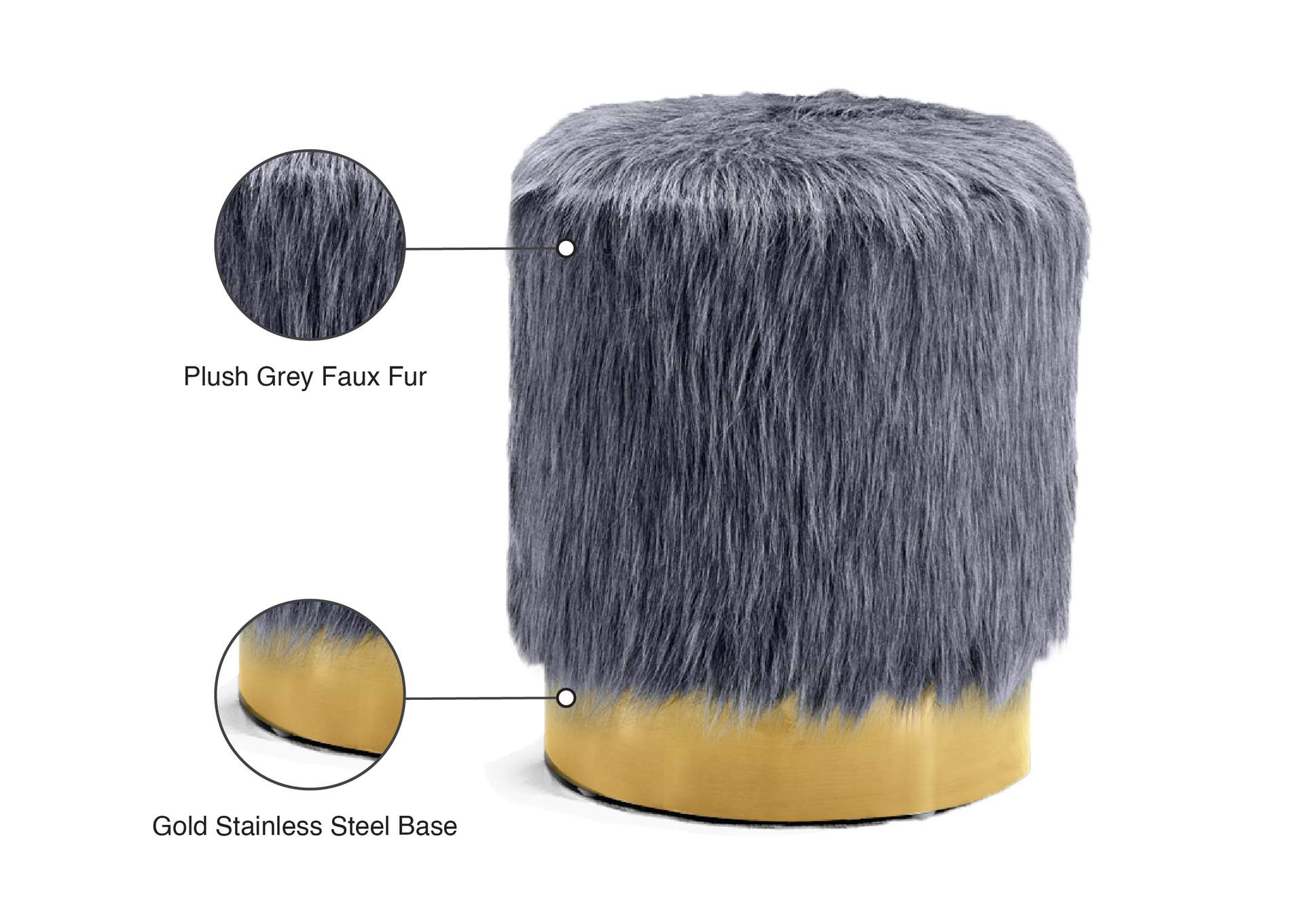 Joy Grey Faux Fur Ottoman - Stool,Meridian Furniture