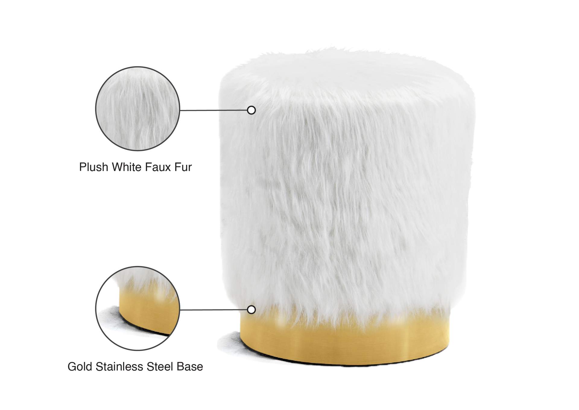 Joy White Faux Fur Ottoman - Stool,Meridian Furniture