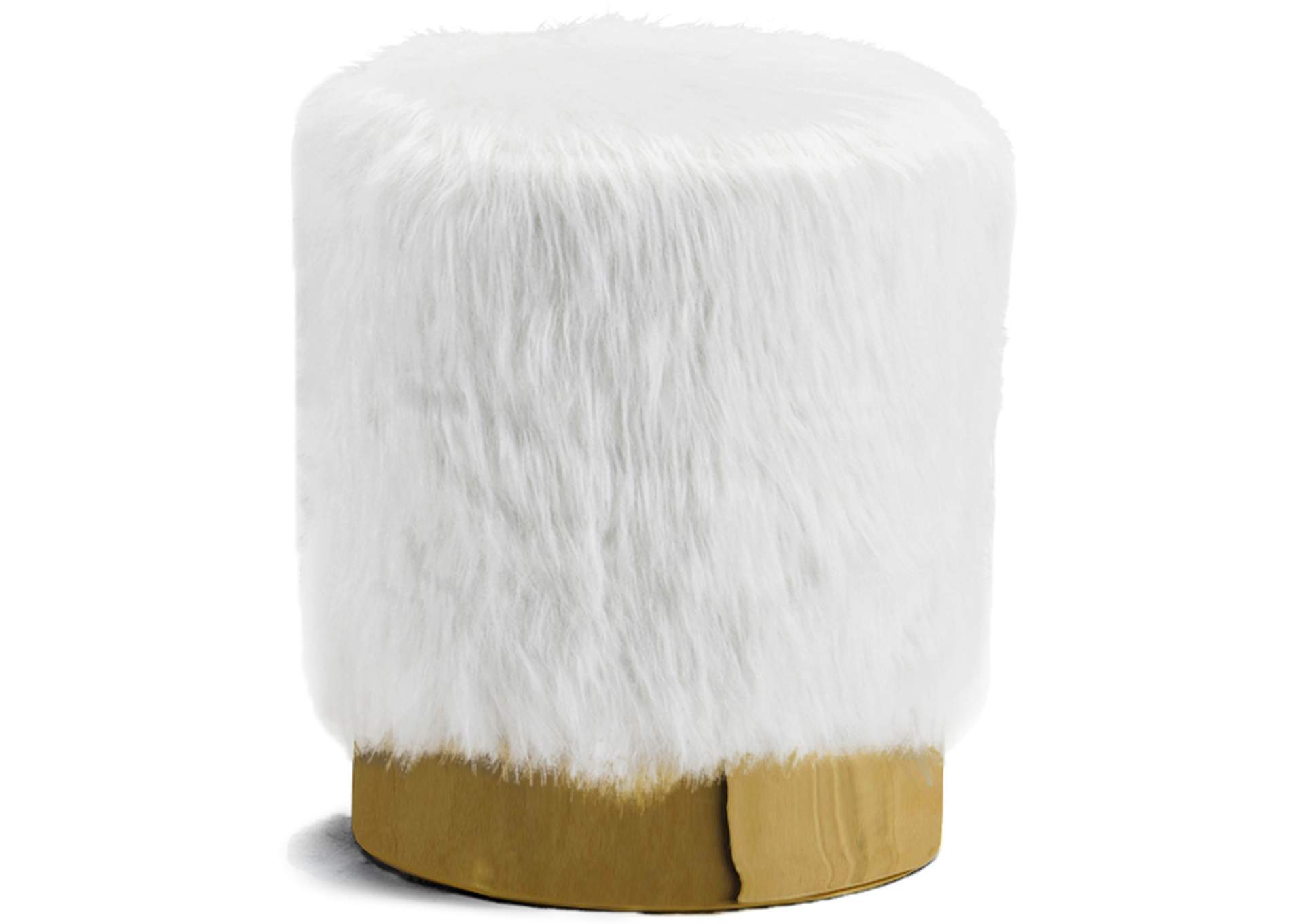 Joy White Faux Fur Ottoman - Stool,Meridian Furniture