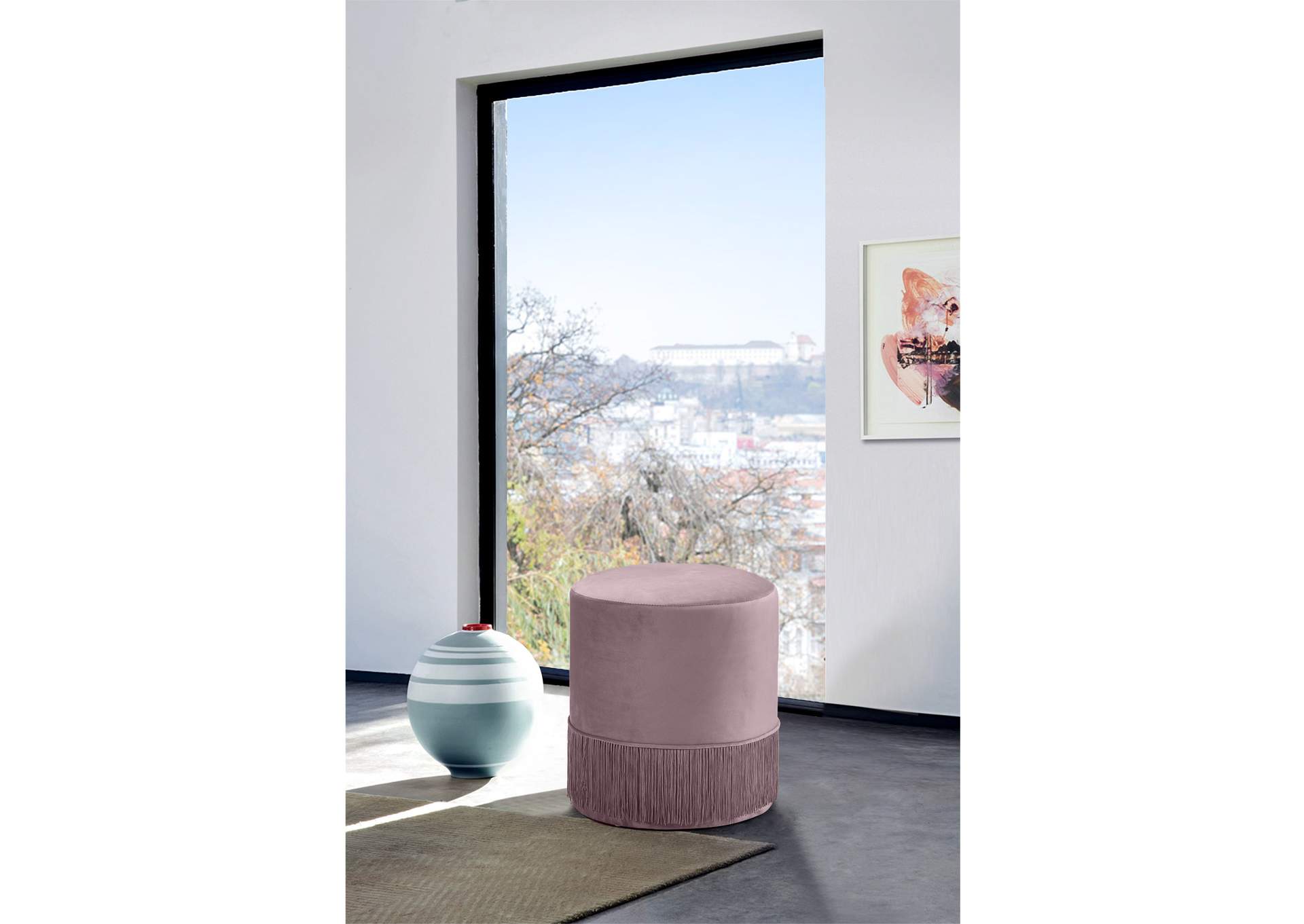 Teddy Pink Velvet Ottoman - Stool,Meridian Furniture