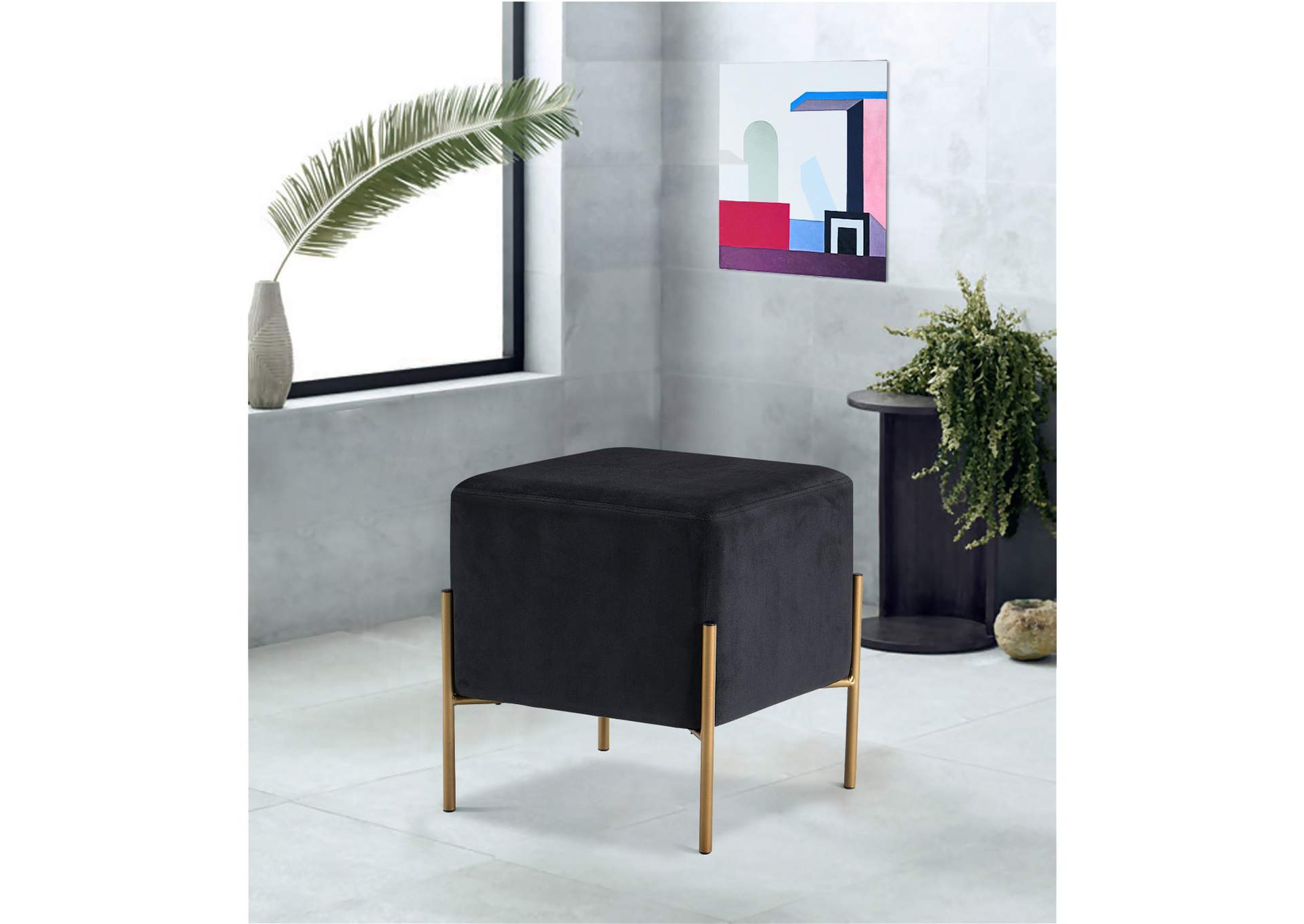 Isla Black Velvet Ottoman - Stool,Meridian Furniture