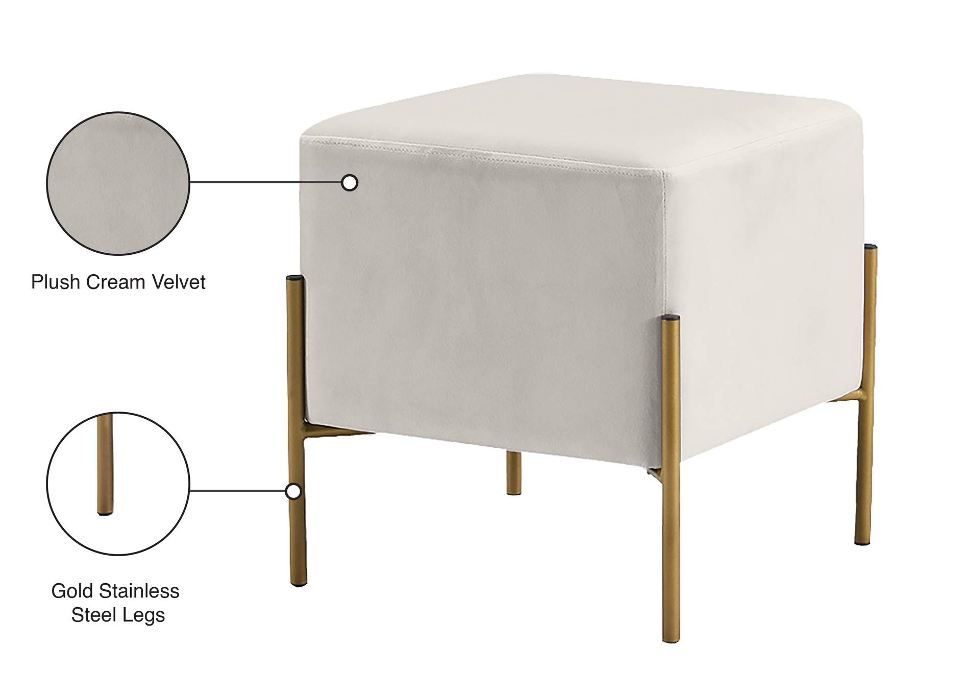 Isla Cream Velvet Ottoman - Stool,Meridian Furniture