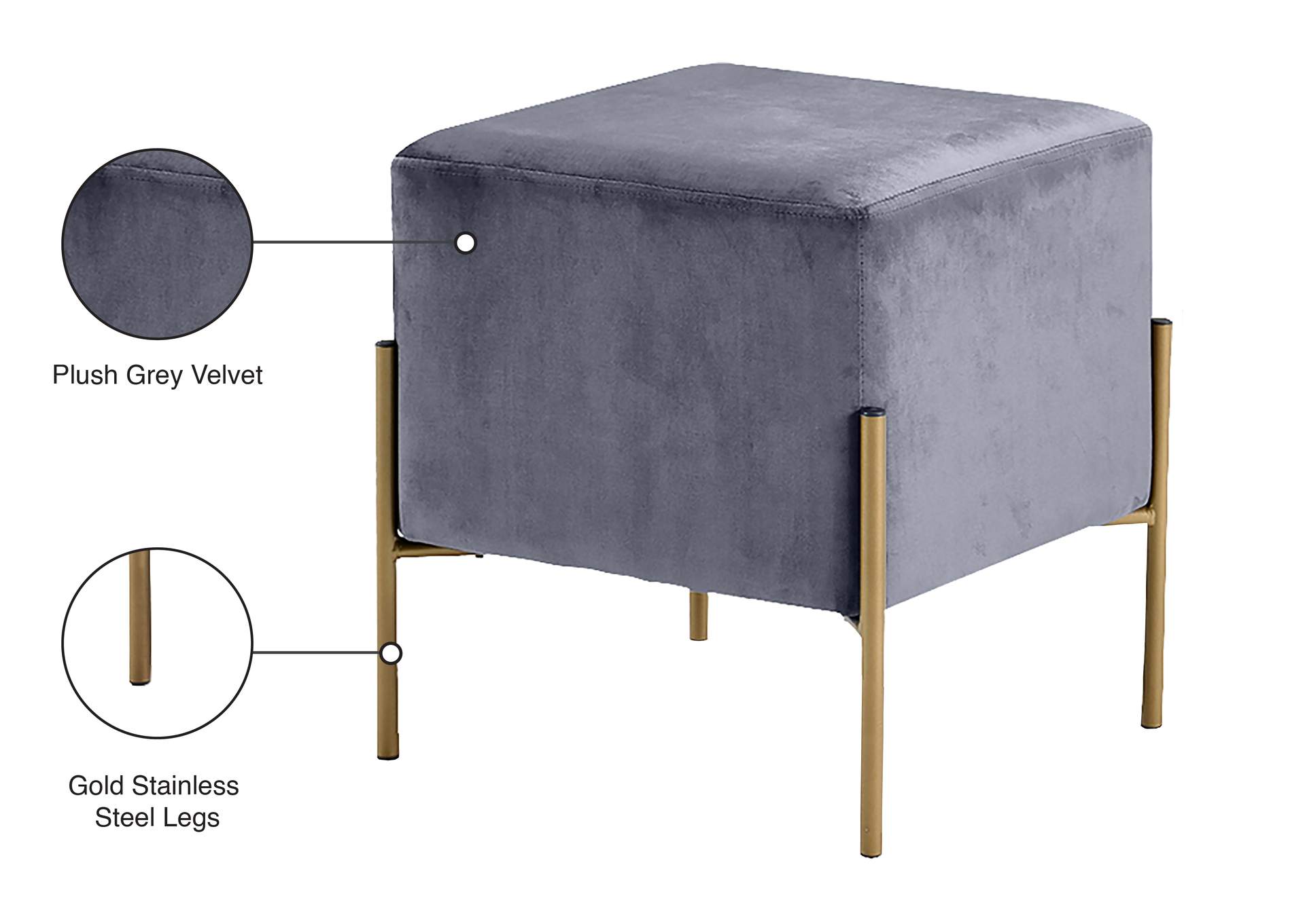 Isla Grey Velvet Ottoman - Stool,Meridian Furniture