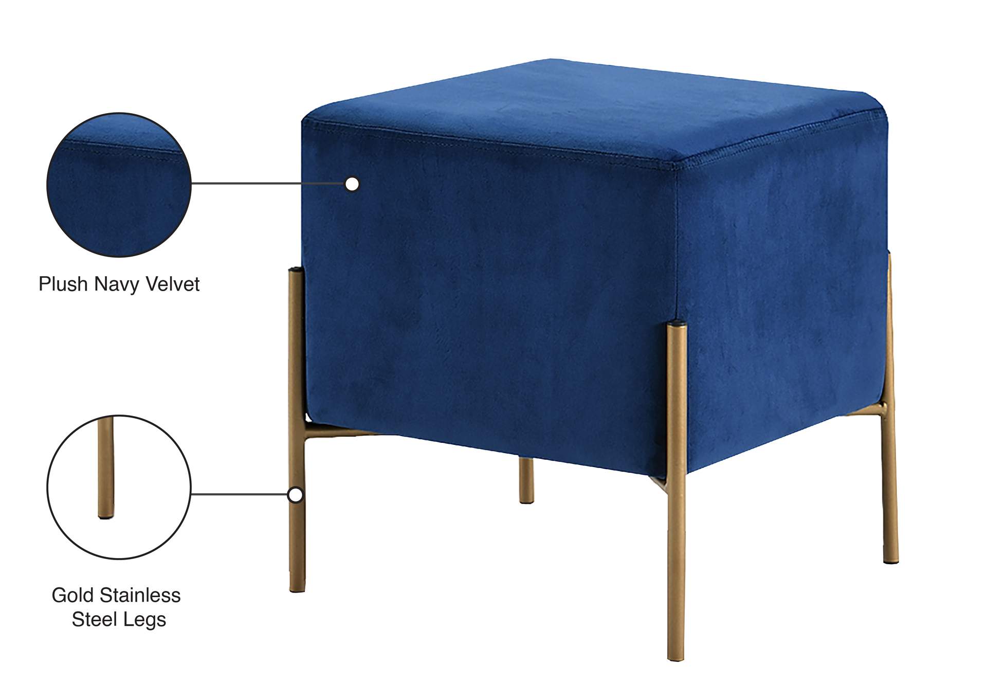 Isla Navy Velvet Ottoman - Stool,Meridian Furniture