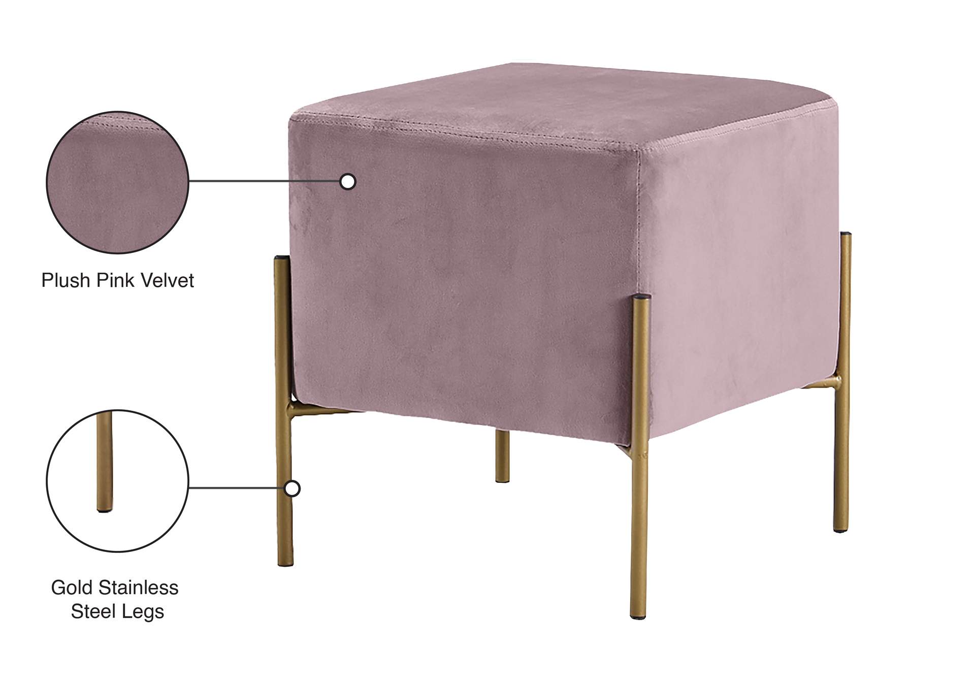 Isla Pink Velvet Ottoman - Stool,Meridian Furniture
