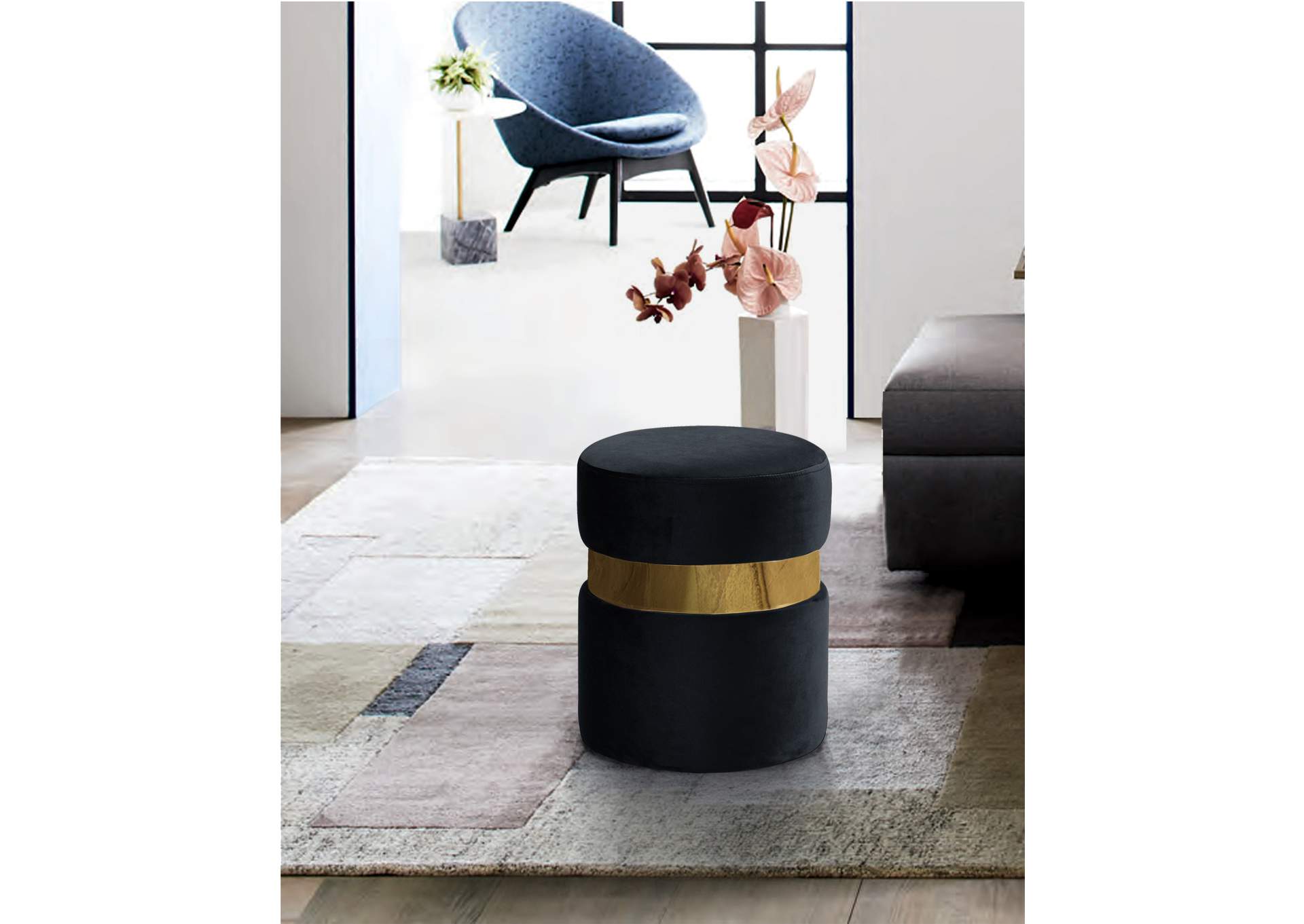 Hailey Black Velvet Ottoman - Stool,Meridian Furniture