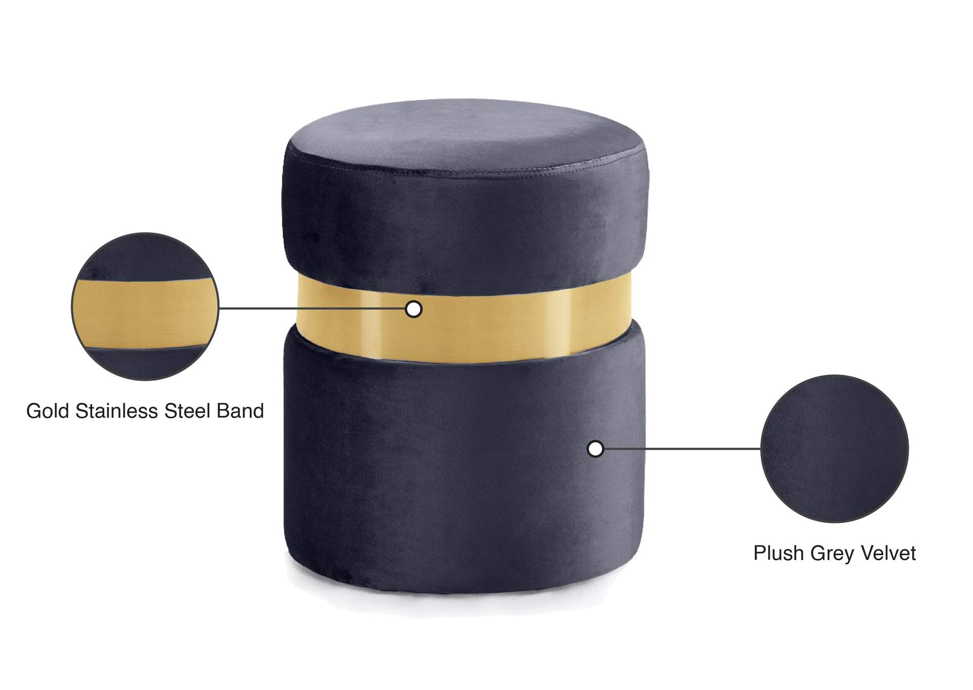 Hailey Grey Velvet Ottoman - Stool,Meridian Furniture