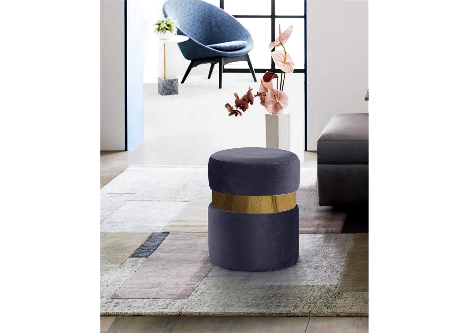 Hailey Grey Velvet Ottoman - Stool,Meridian Furniture