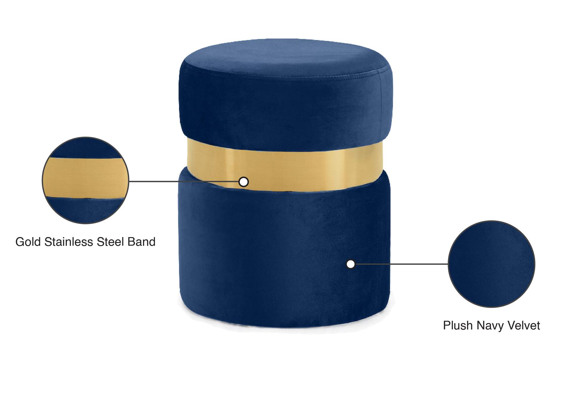 Hailey Navy Velvet Ottoman - Stool,Meridian Furniture