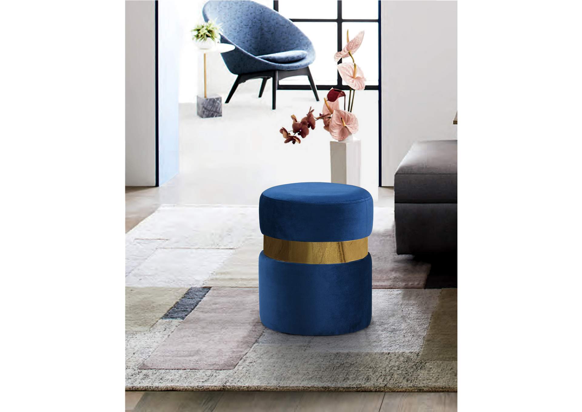 Hailey Navy Velvet Ottoman - Stool,Meridian Furniture