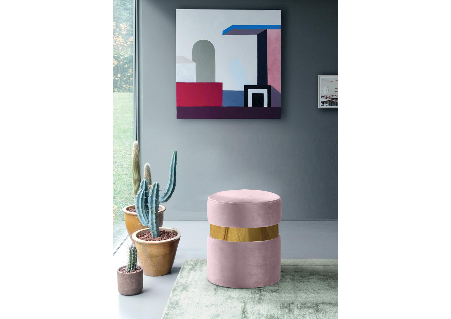 Hailey Pink Velvet Ottoman - Stool,Meridian Furniture