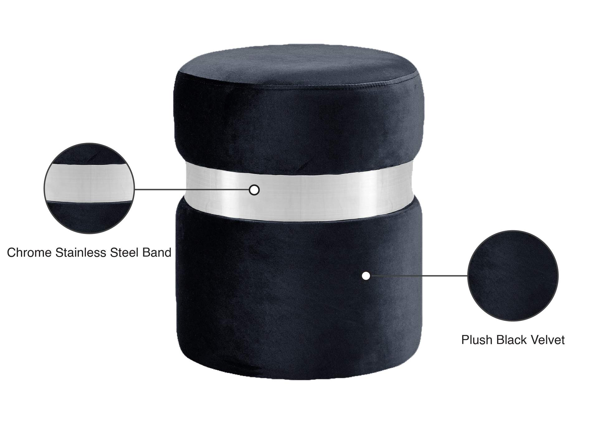 Hailey Black Velvet Ottoman - Stool,Meridian Furniture