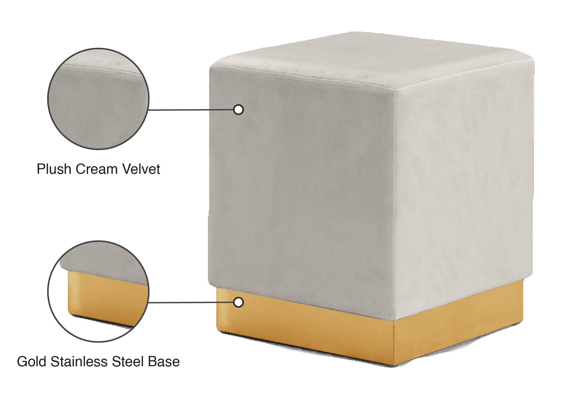 Jax Cream Velvet Ottoman - Stool,Meridian Furniture