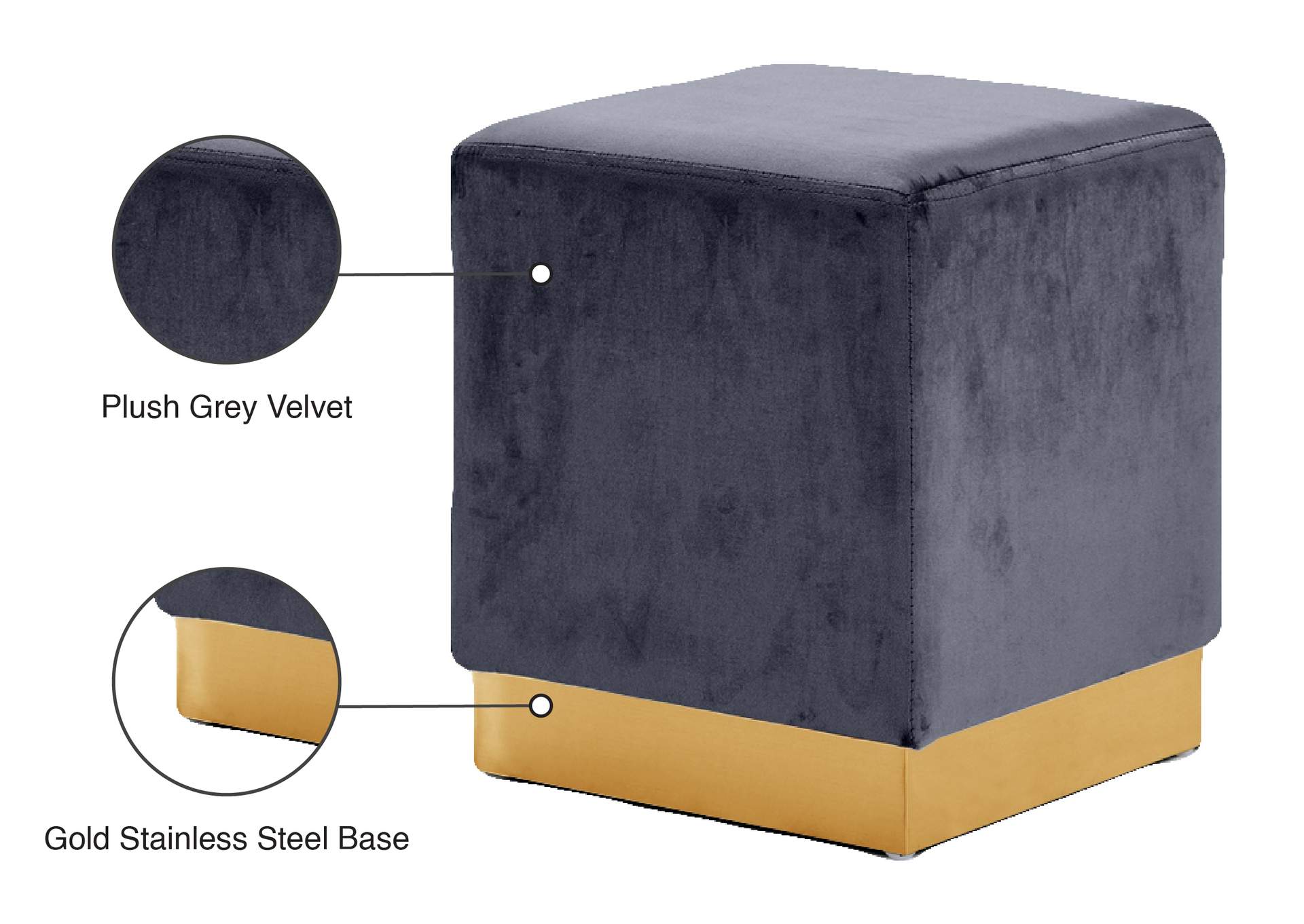 Jax Grey Velvet Ottoman - Stool,Meridian Furniture