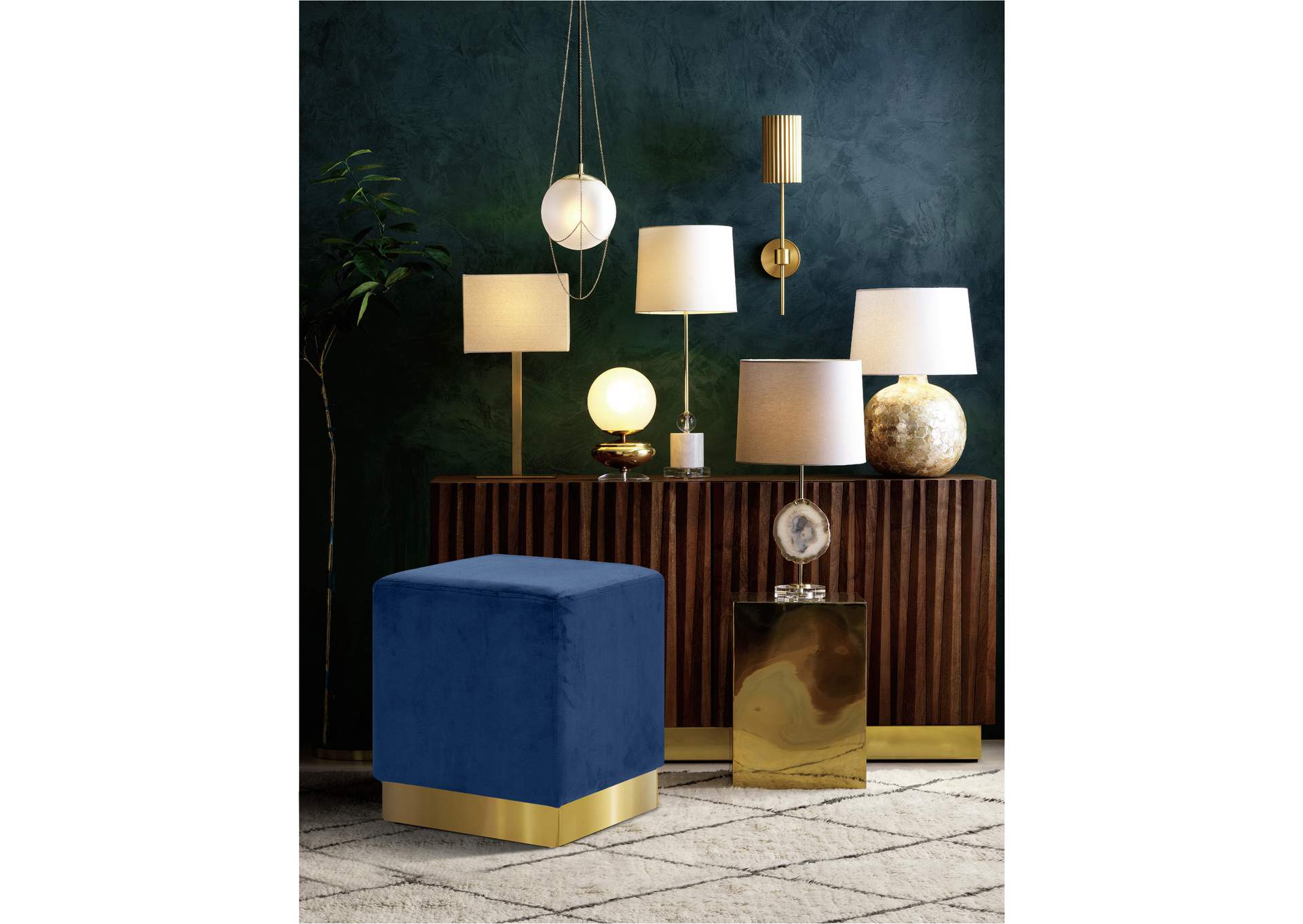 Jax Navy Velvet Ottoman - Stool,Meridian Furniture