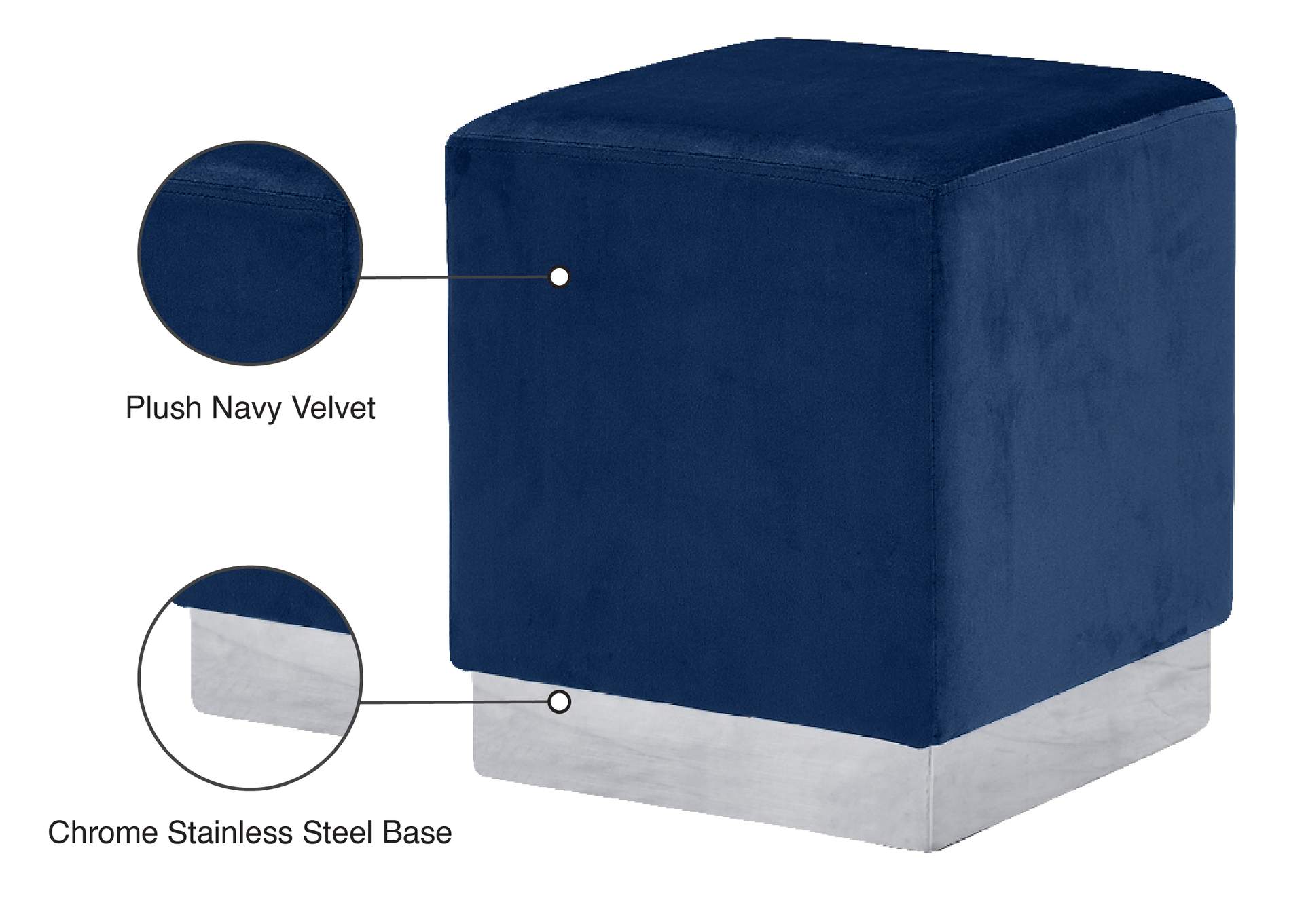 Jax Navy Velvet Ottoman - Stool,Meridian Furniture