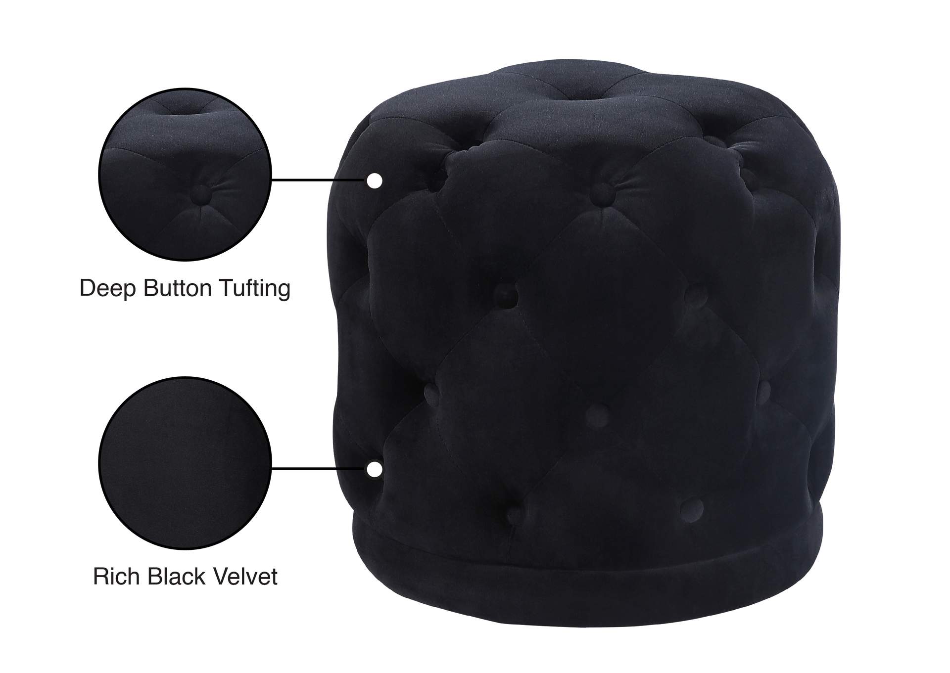 Harper Black Velvet Ottoman - Stool,Meridian Furniture