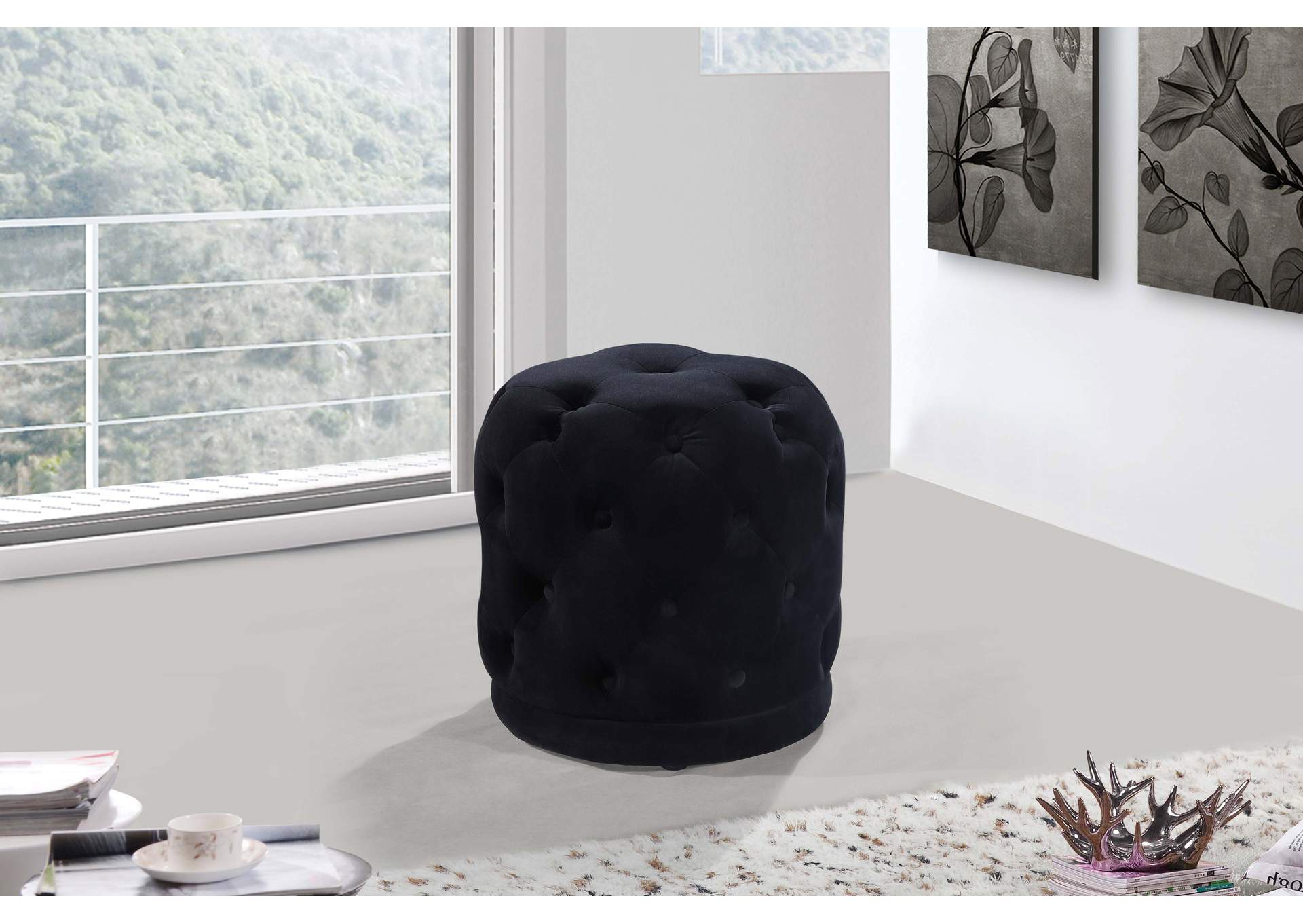 Harper Black Velvet Ottoman - Stool,Meridian Furniture