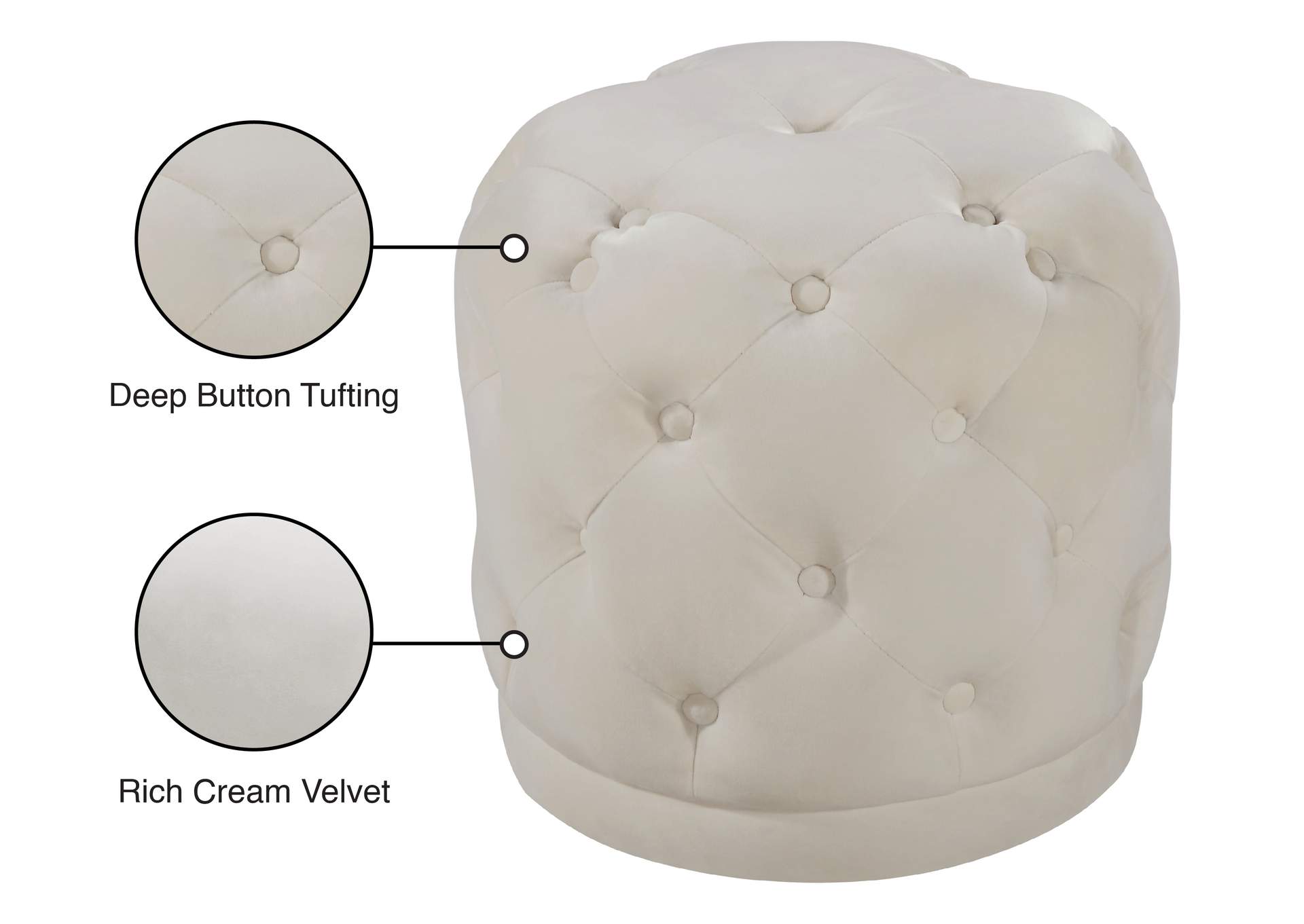 Harper Cream Velvet Ottoman - Stool,Meridian Furniture