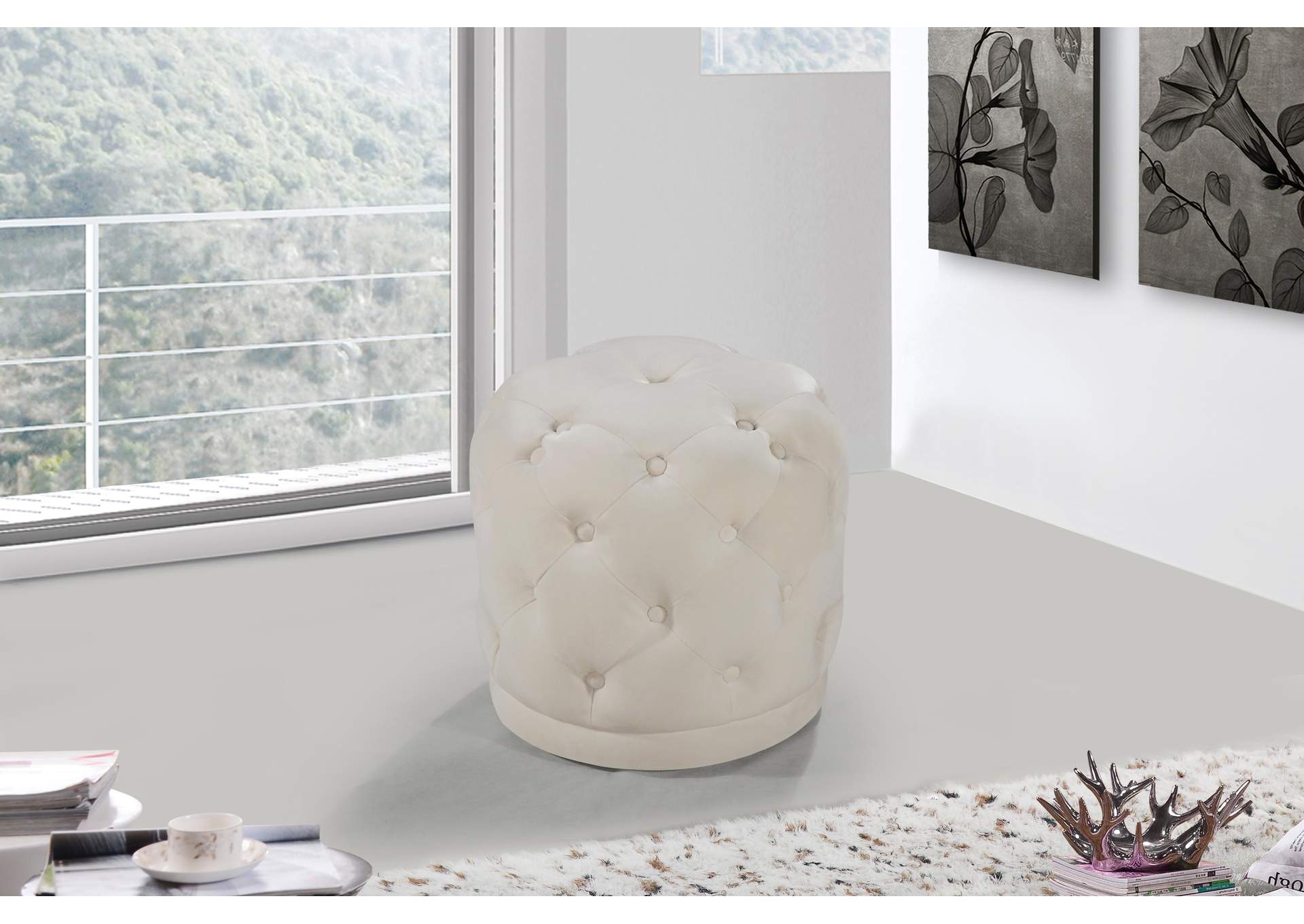 Harper Cream Velvet Ottoman - Stool,Meridian Furniture