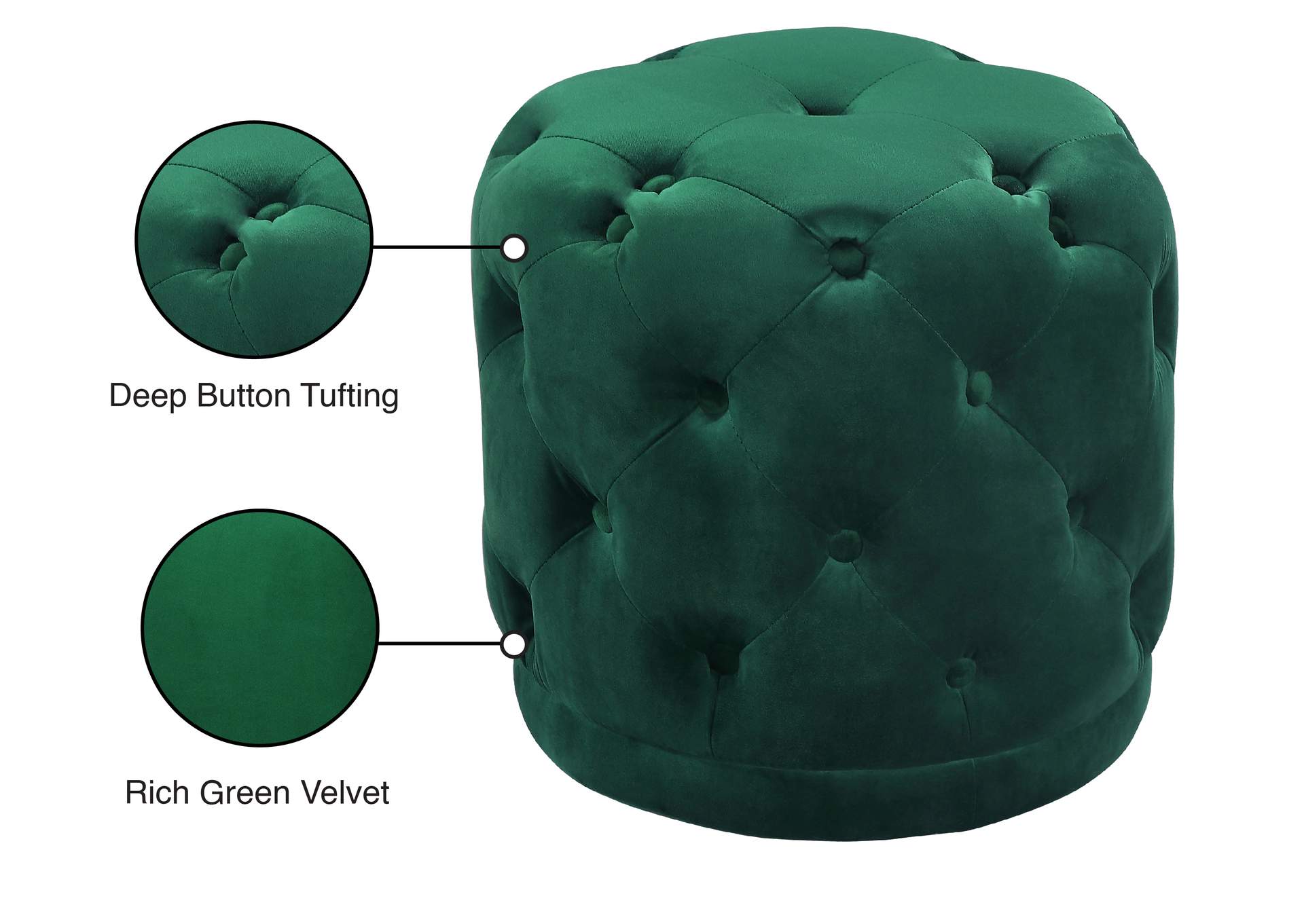 Harper Green Velvet Ottoman - Stool,Meridian Furniture