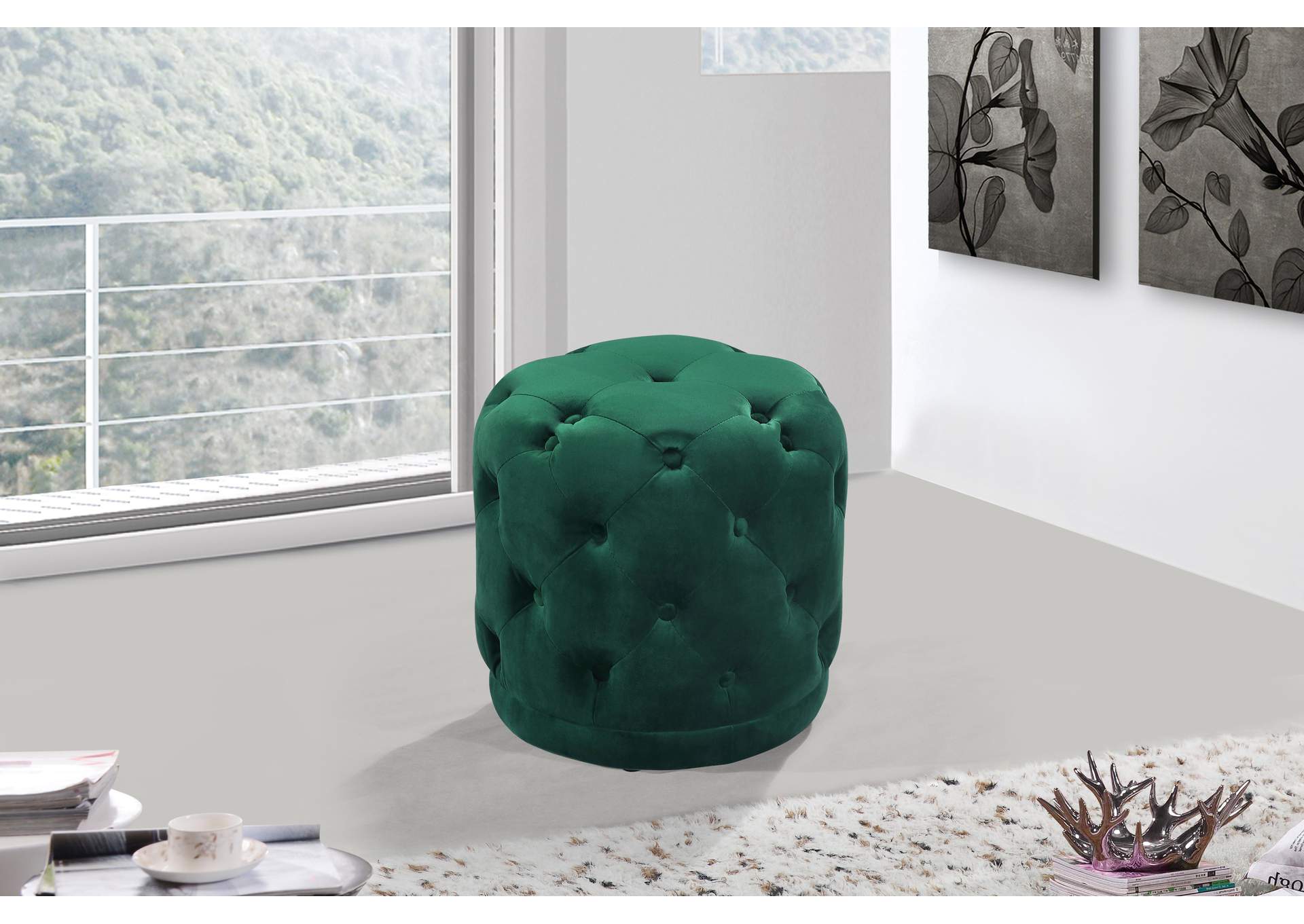 Harper Green Velvet Ottoman - Stool,Meridian Furniture