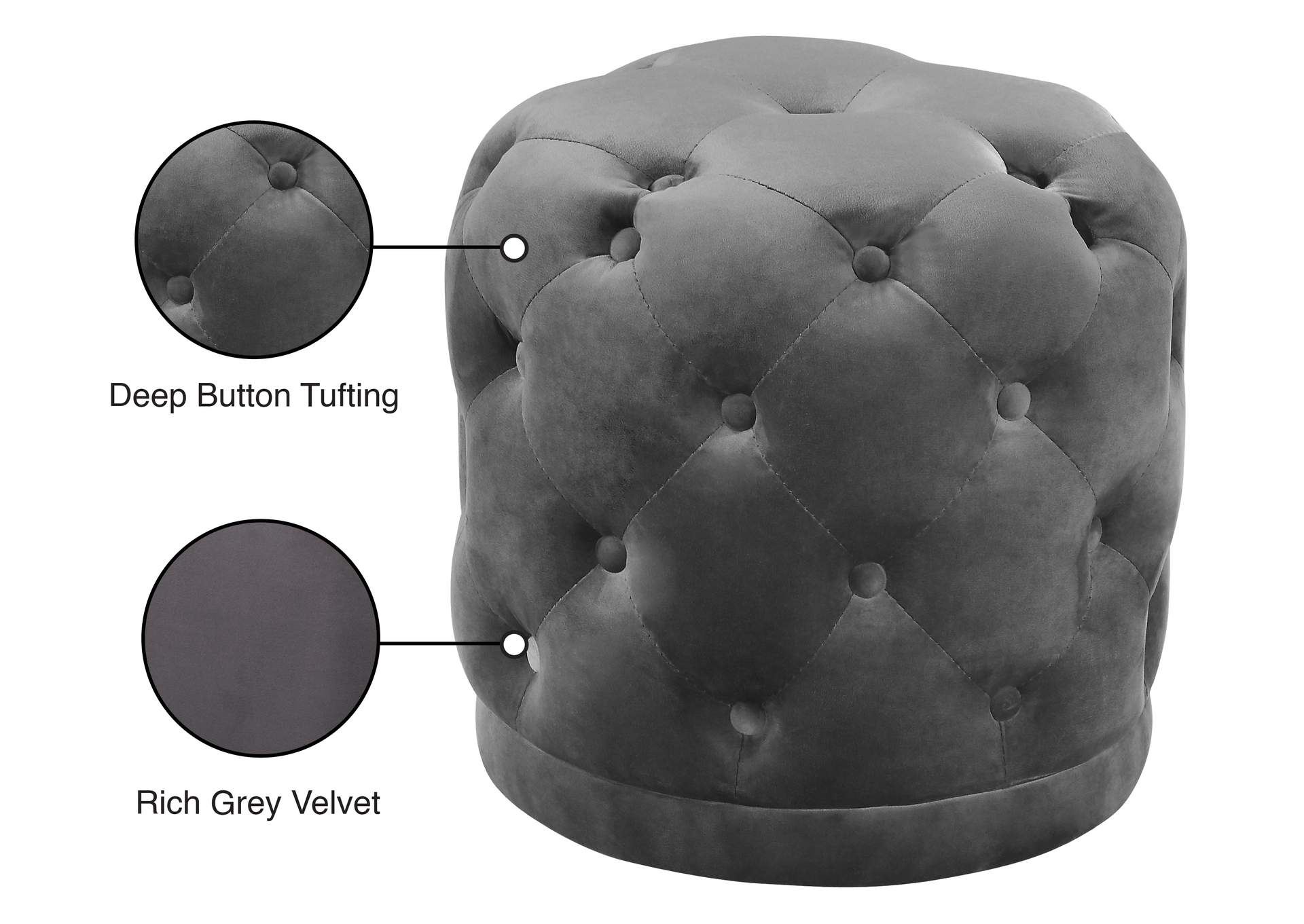 Harper Grey Velvet Ottoman - Stool,Meridian Furniture