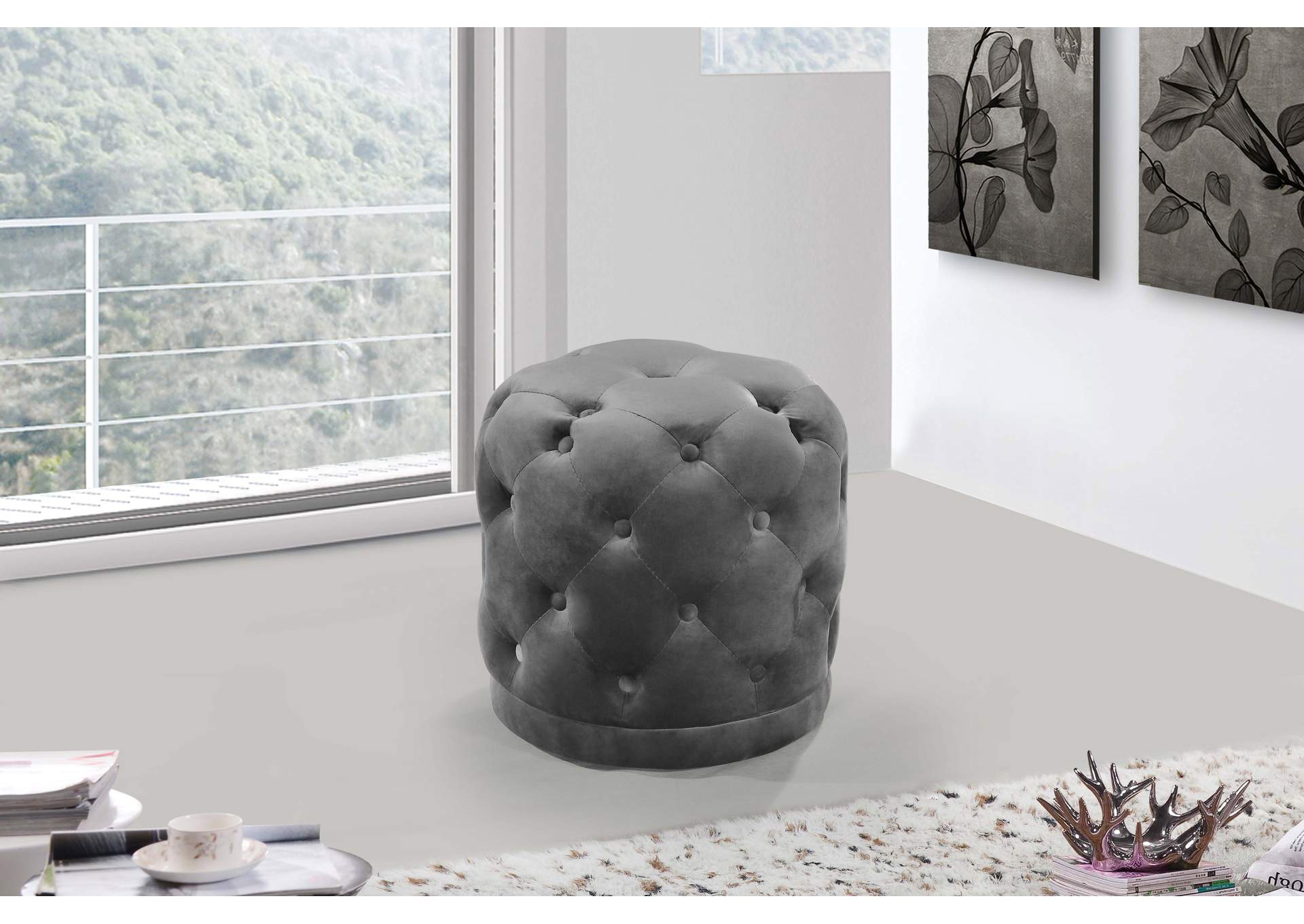 Harper Grey Velvet Ottoman - Stool,Meridian Furniture