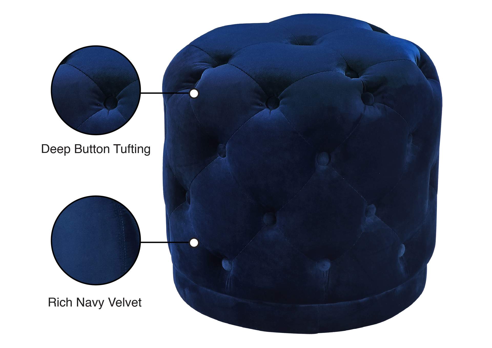 Harper Navy Velvet Ottoman - Stool,Meridian Furniture