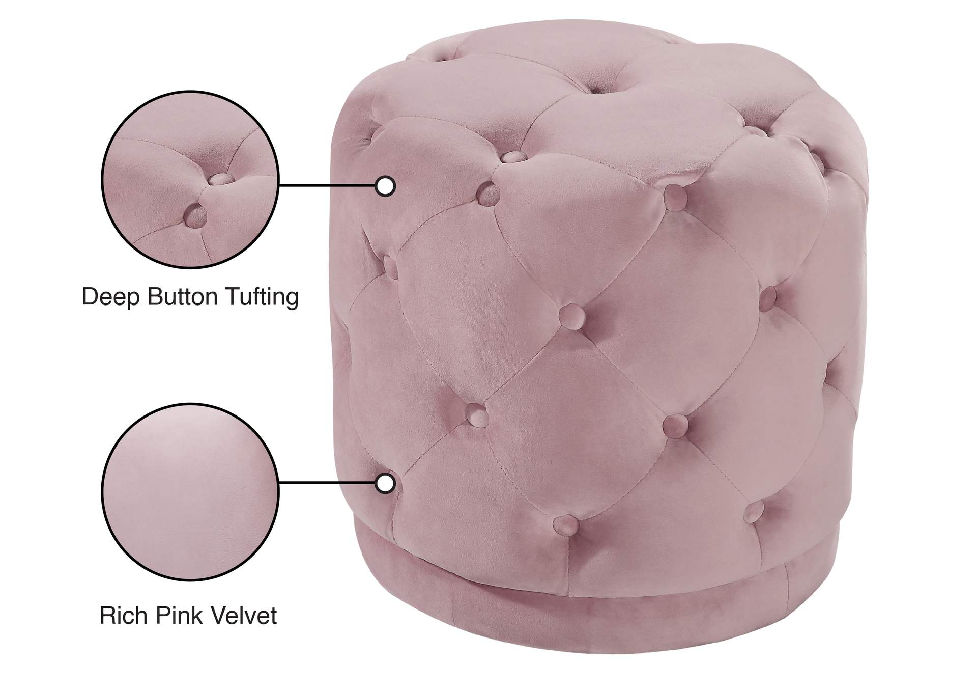 Harper Pink Velvet Ottoman - Stool,Meridian Furniture