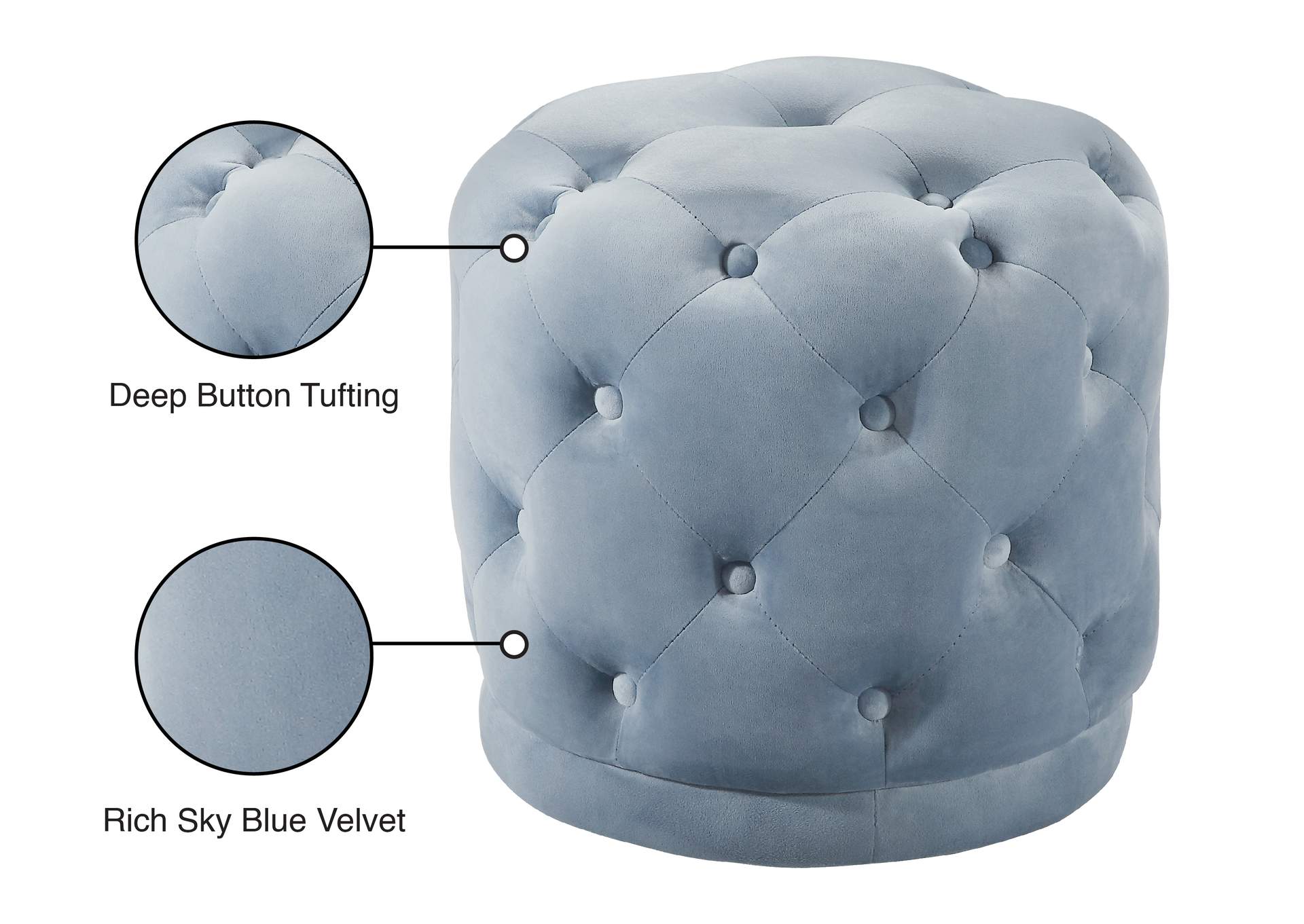 Harper Sky Blue Velvet Ottoman - Stool,Meridian Furniture