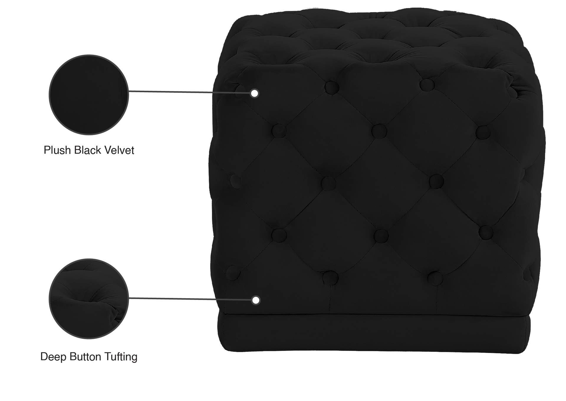 Stella Black Velvet Ottoman - Stool,Meridian Furniture