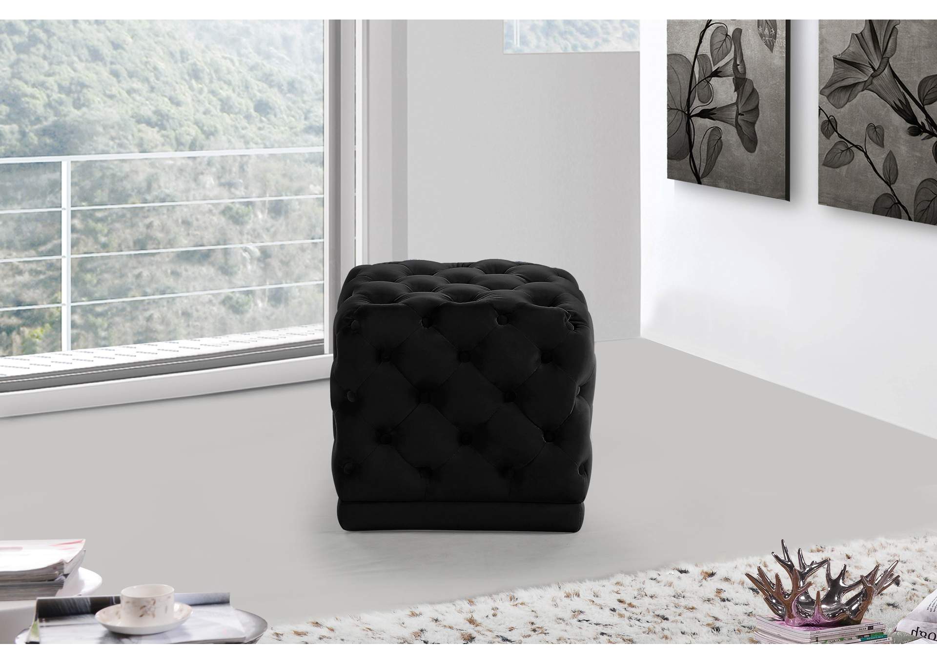 Stella Black Velvet Ottoman - Stool,Meridian Furniture